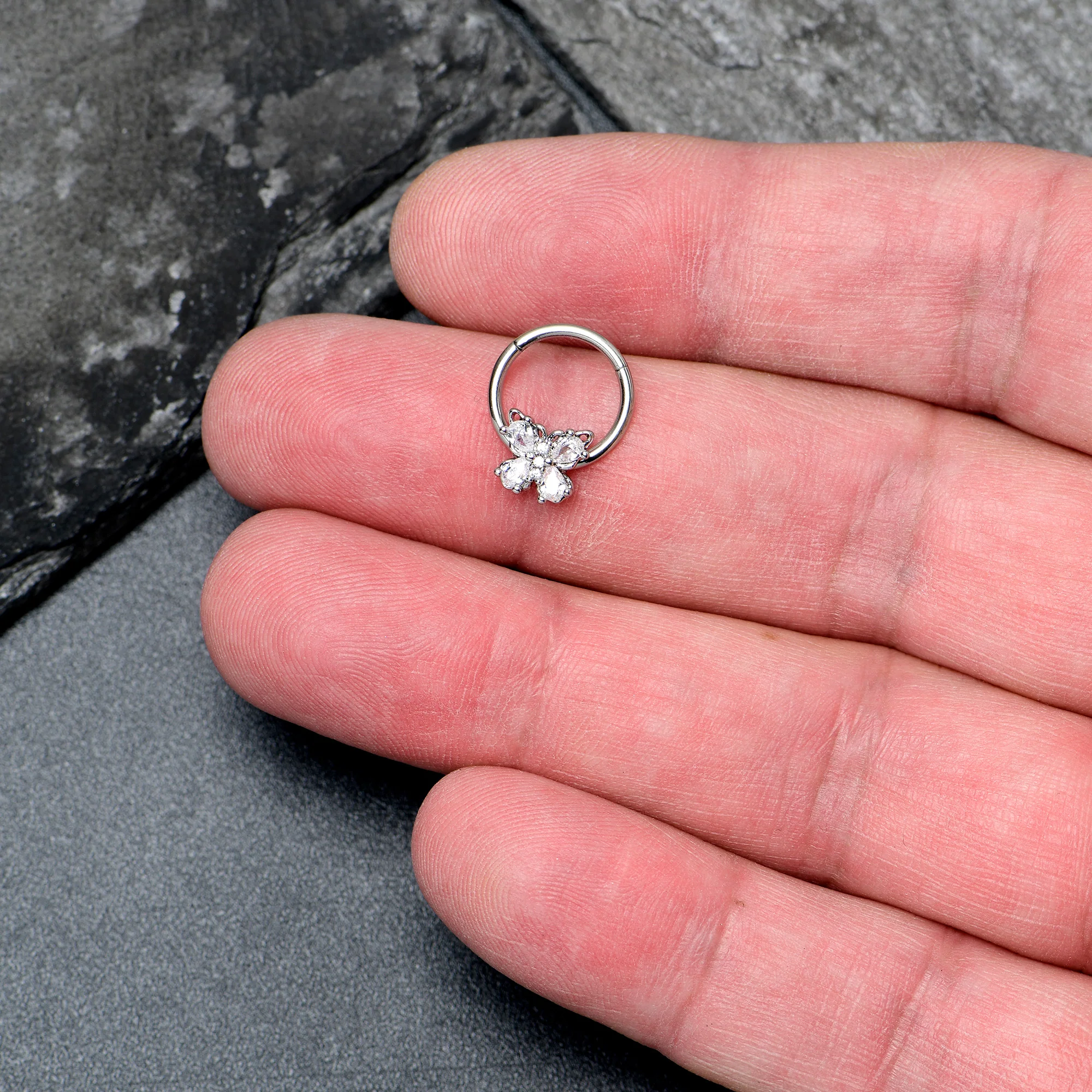 16G 3/8 Clear Gem Baroque Beauty Butterfly Hinged Segment Ring - Image 3