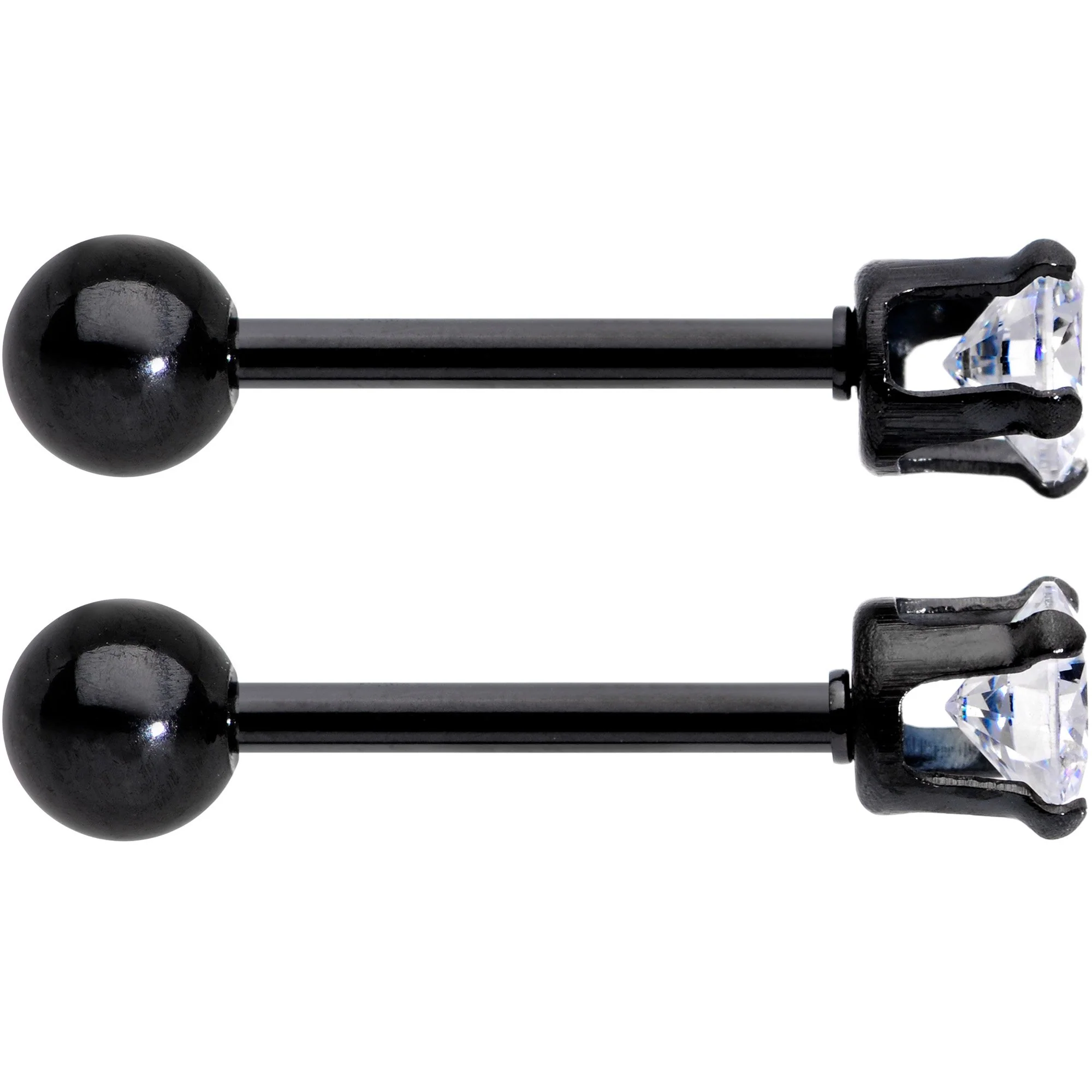 16G 3/8 Clear Gem Black Anodized Titanium Cartilage Tragus Earring 2 Pack Set - Image 3