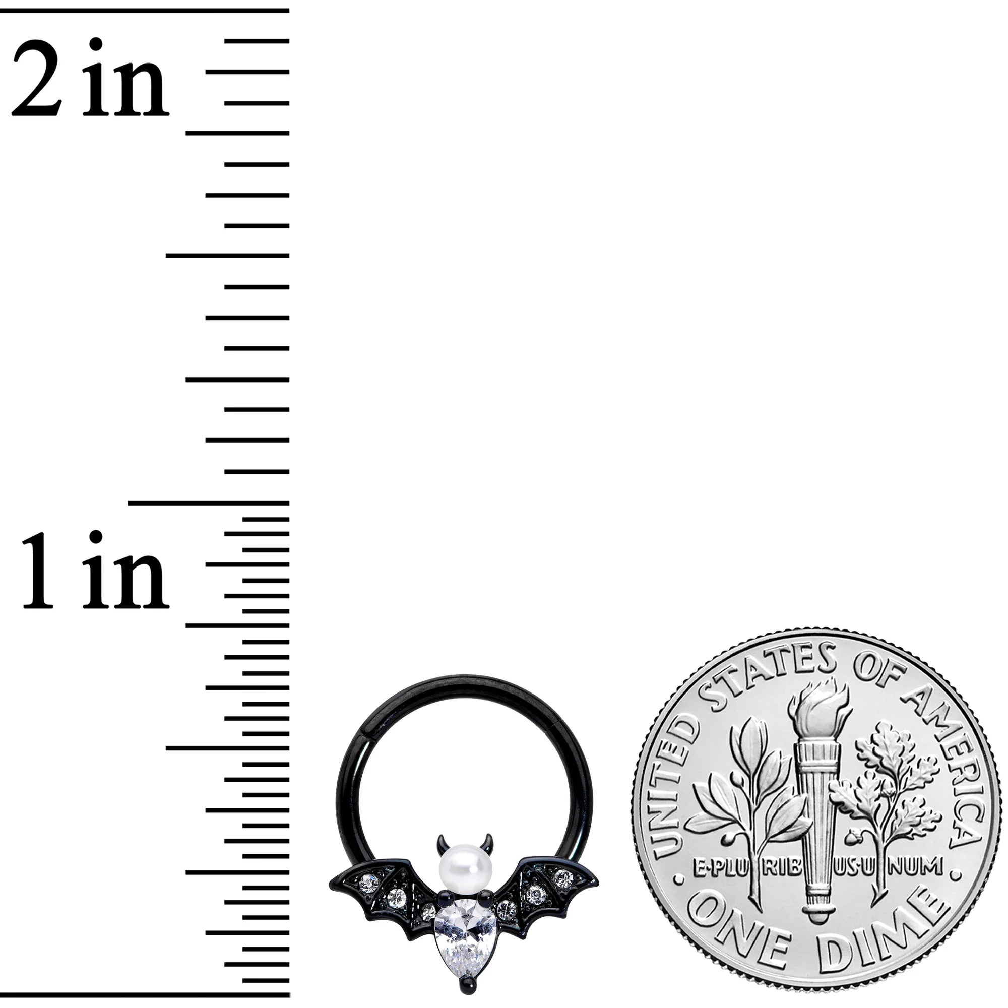 16G 3/8 Clear Gem Black Bat Halloween Hinged Segment Ring - Image 6