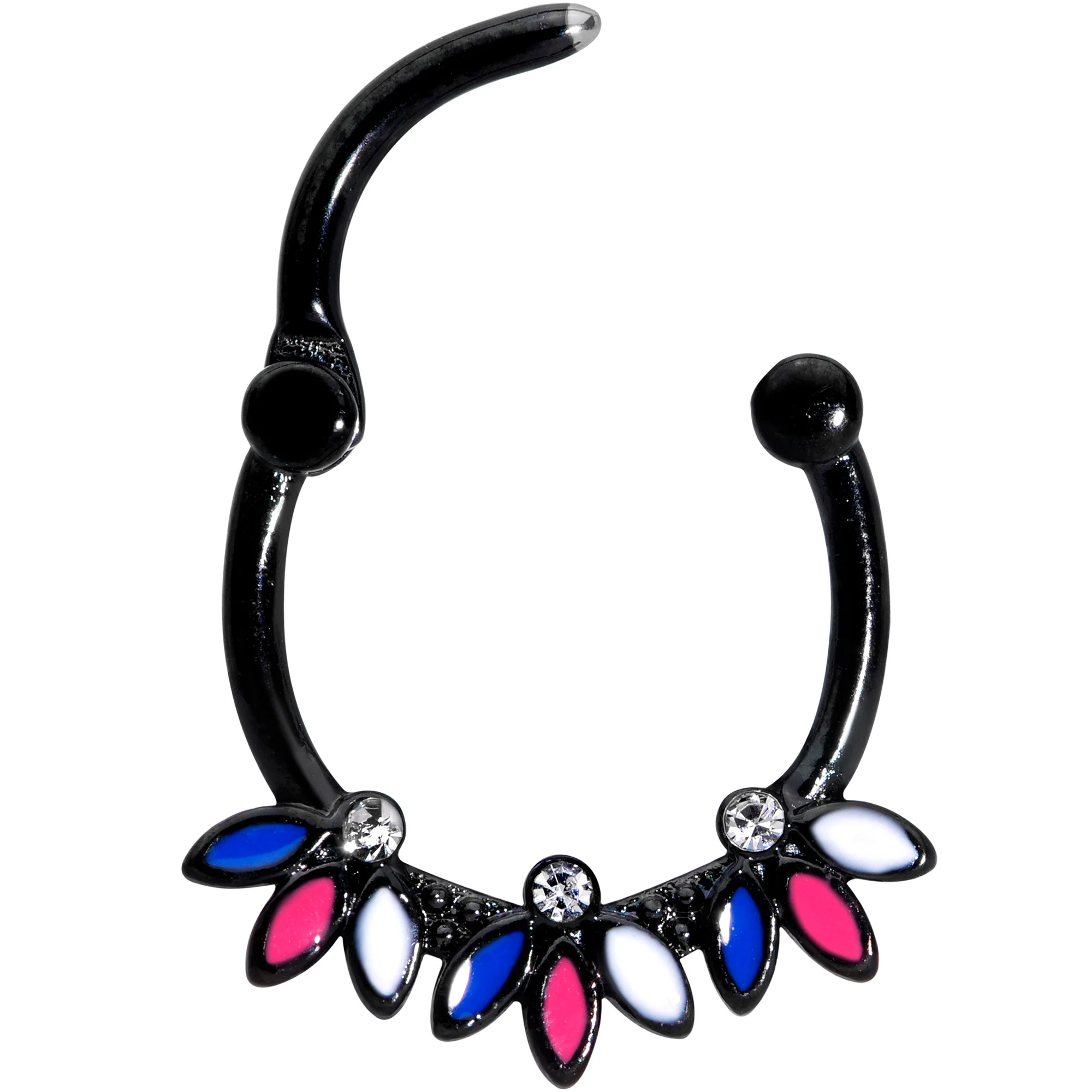 16G 3/8 Clear Gem Black Blue Pink White Leaves Cartilage Clicker - Image 2