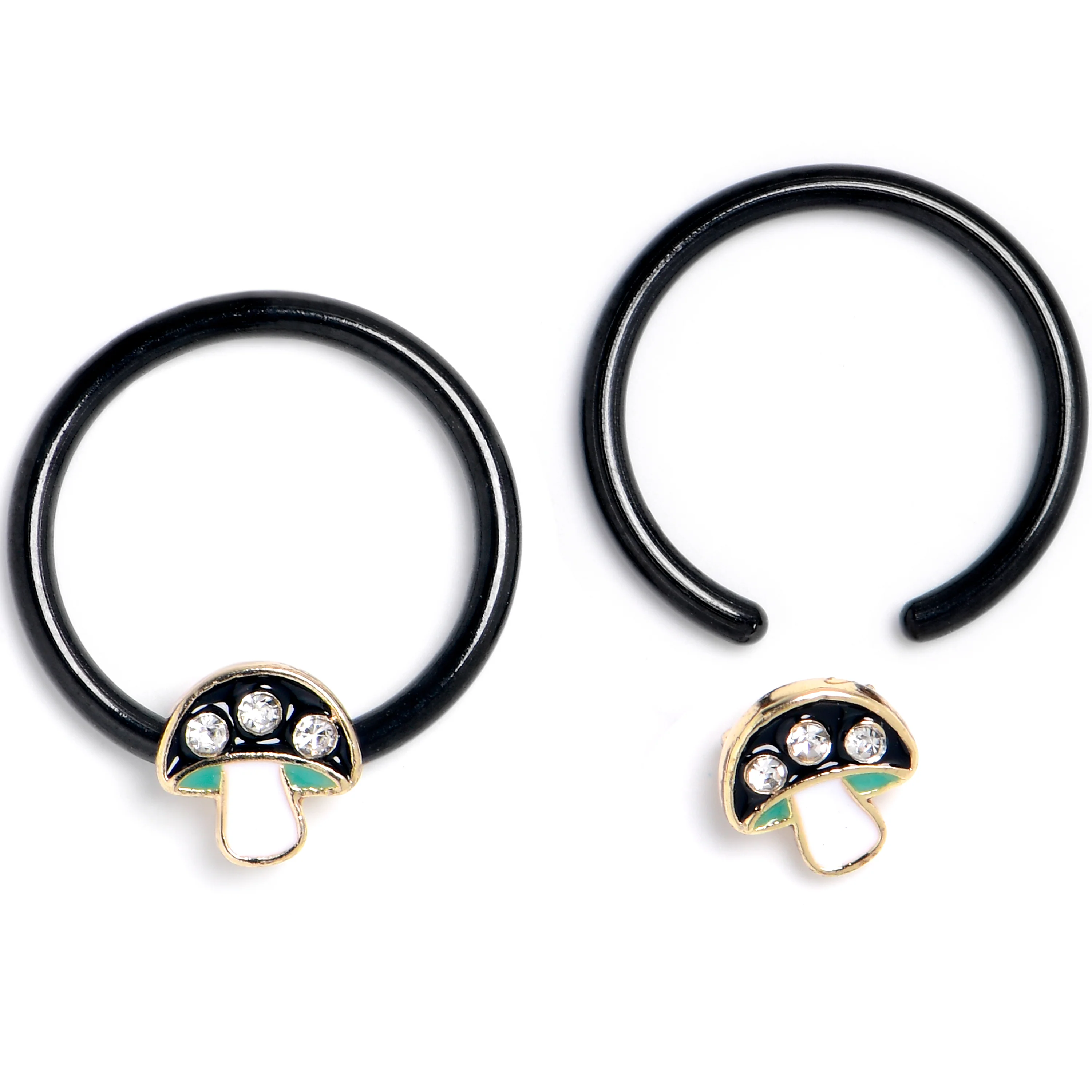 16G 3/8 Clear Gem Black Mushroom BCR Captive Ring Set of 4 - Image 2