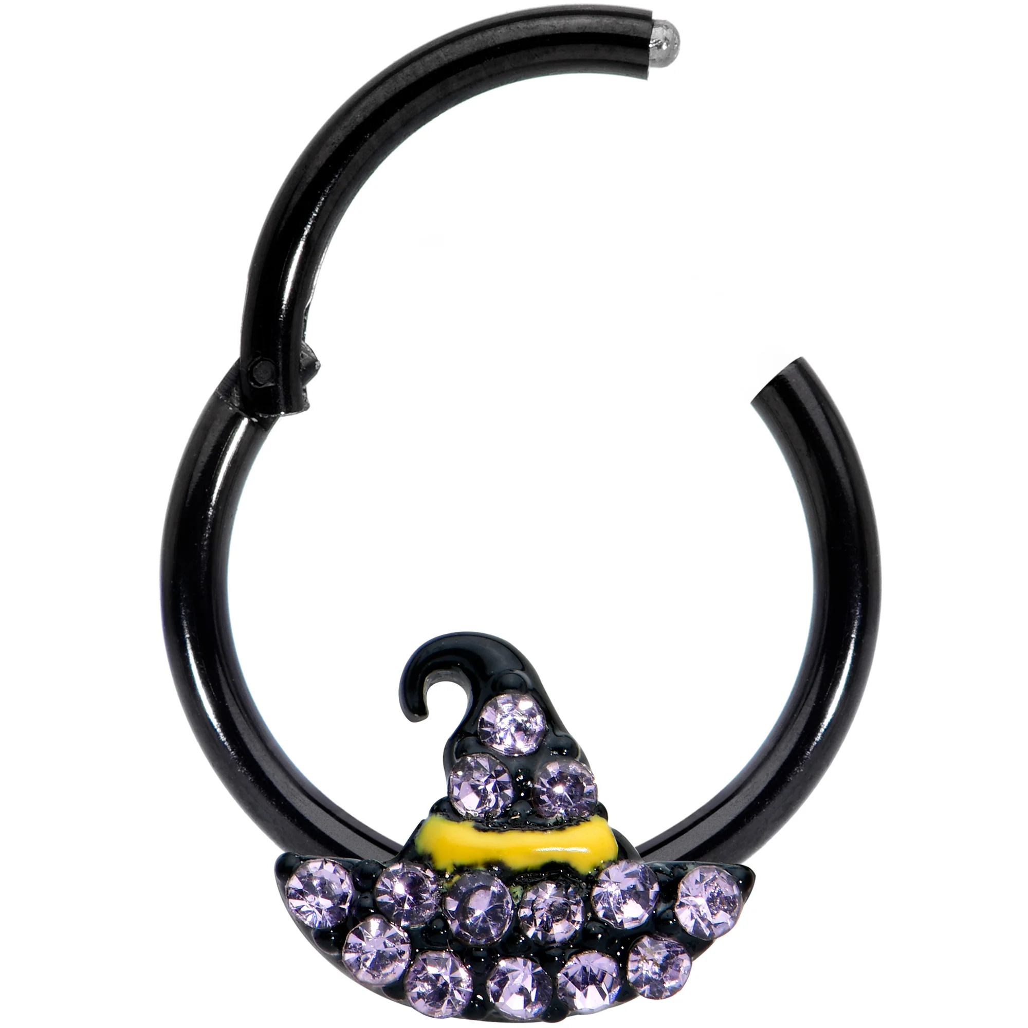 16G 3/8 Clear Gem Black Witch Hat Halloween Hinged Segment Ring - Image 2