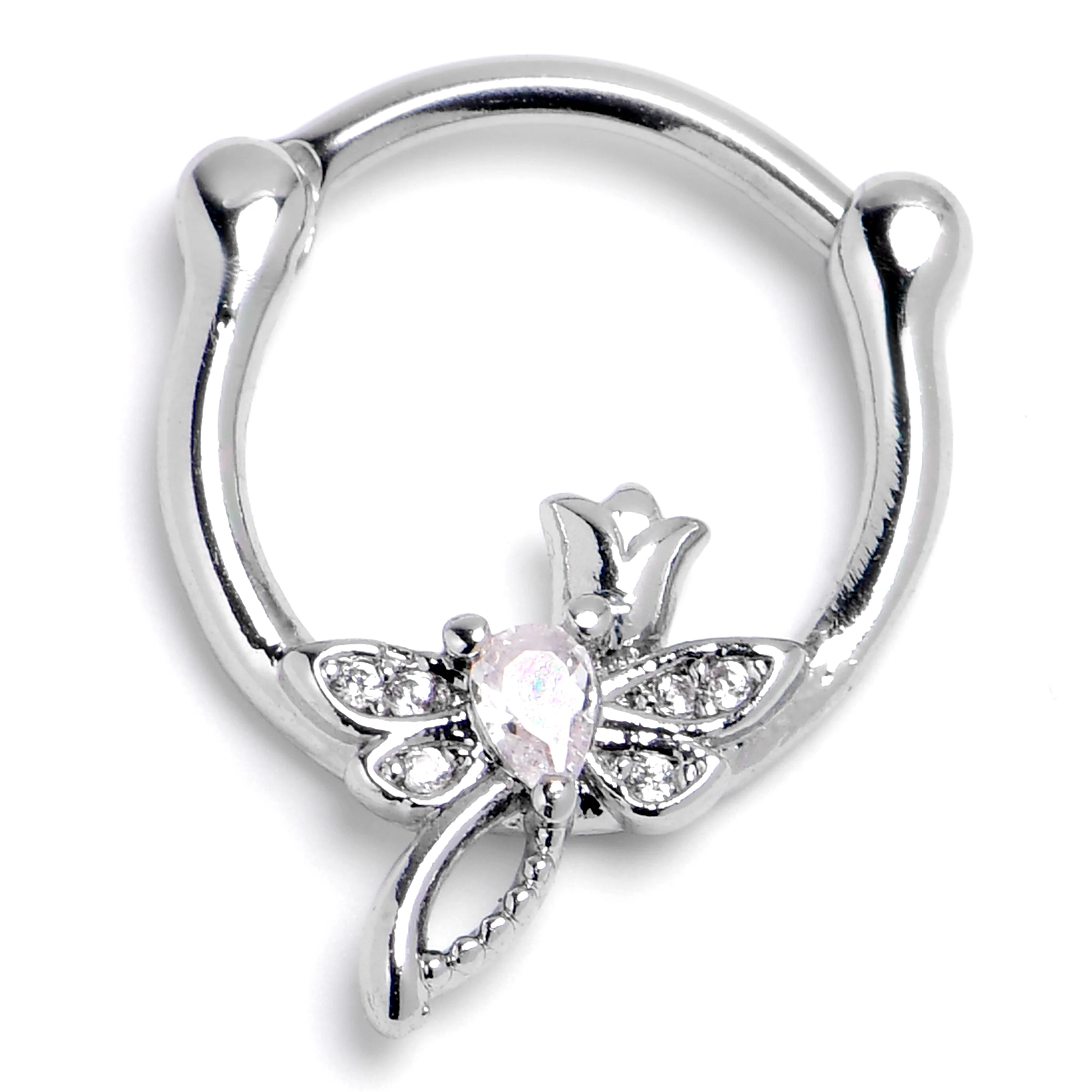 16G 3/8 Clear Gem Bold Dragonfly Cartilage Clicker