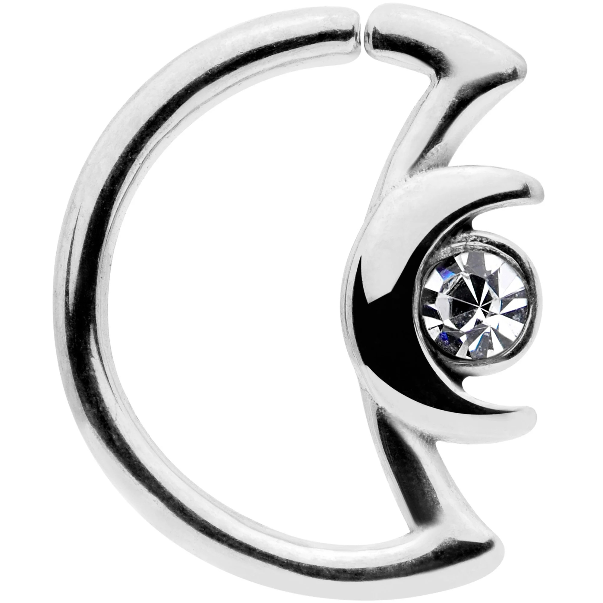 16G 3/8 Clear Gem Crescent Moon Closure Ring