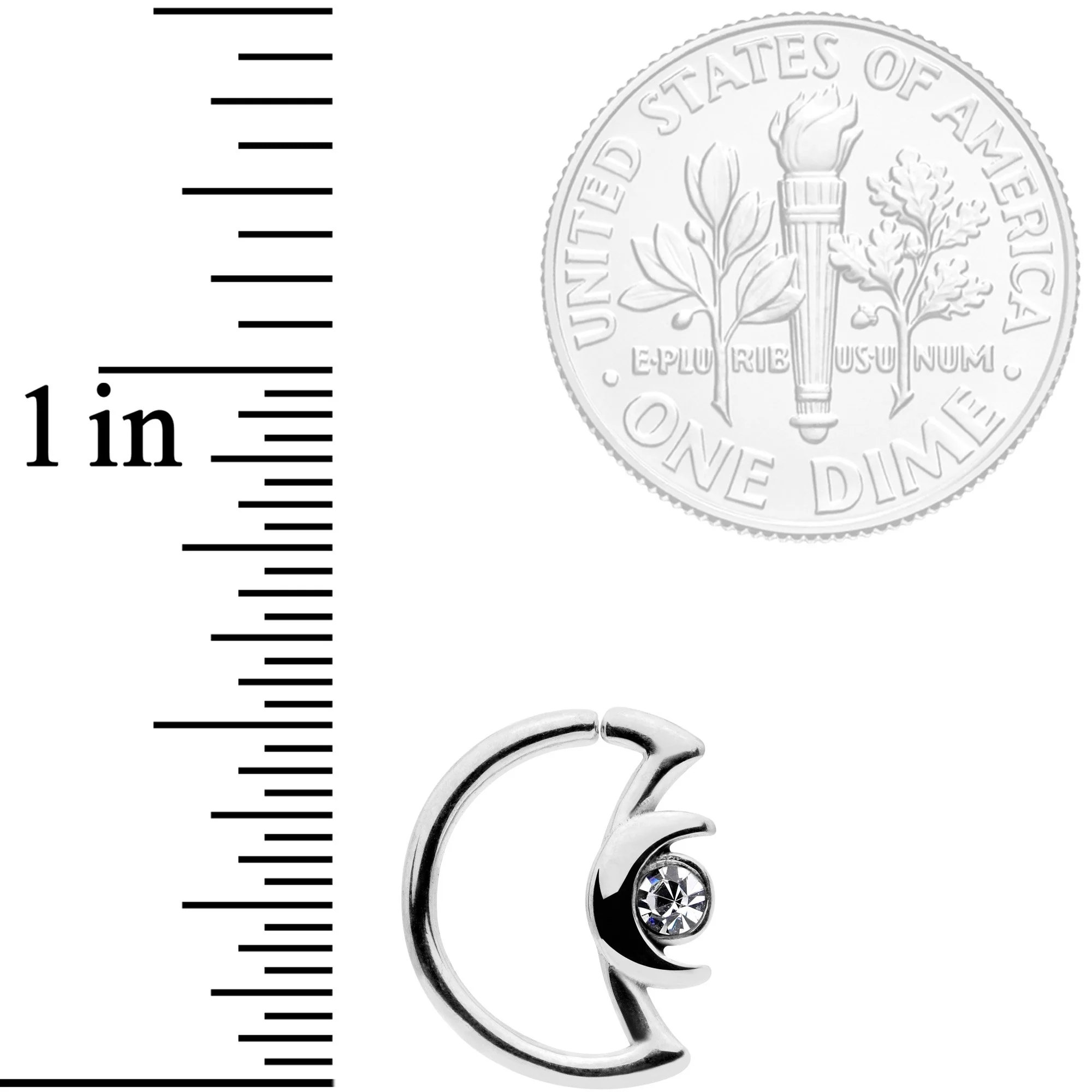 16G 3/8 Clear Gem Crescent Moon Closure Ring - Image 2