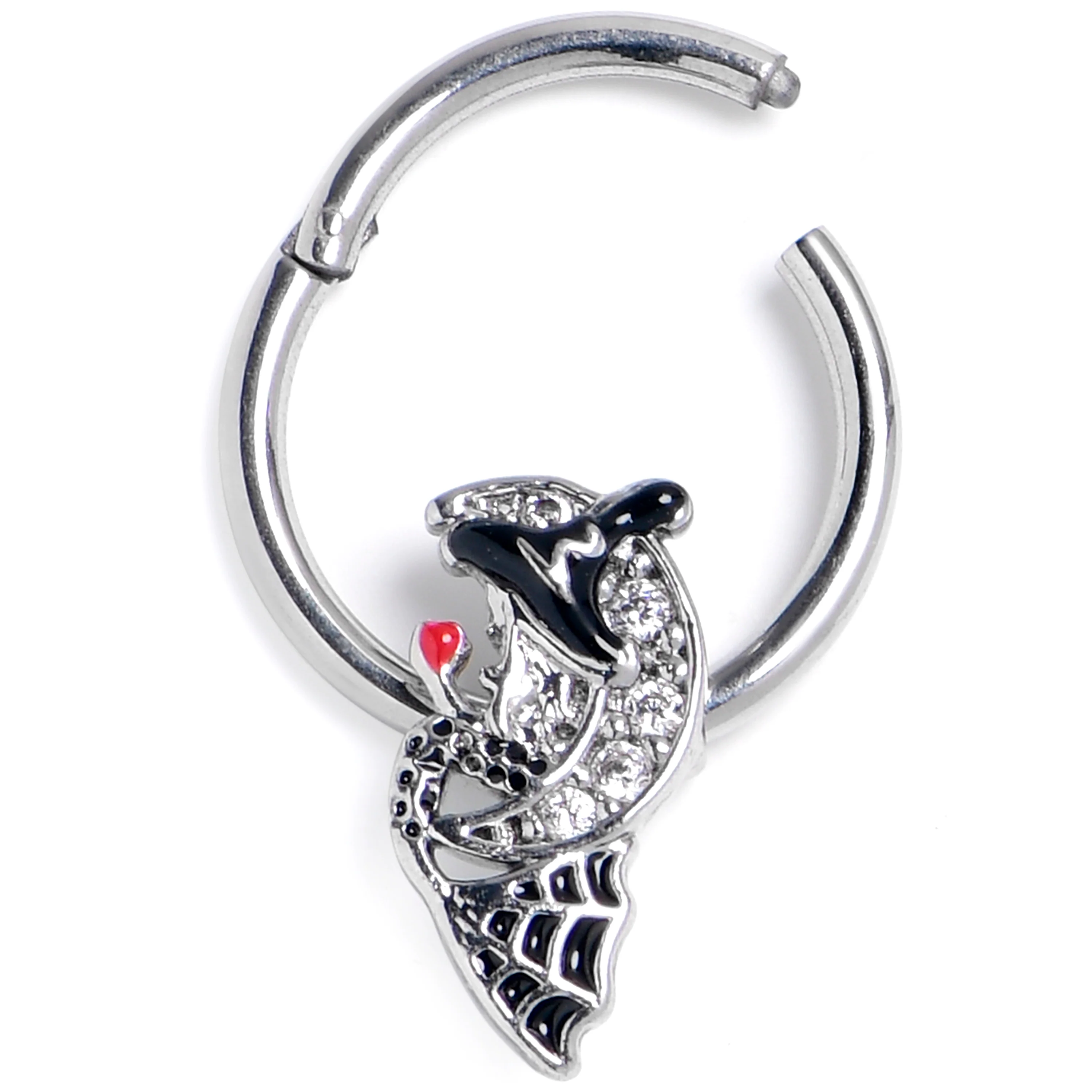 16G 3/8 Clear Gem Crescent Moon Witch Halloween Hinged Segment Ring