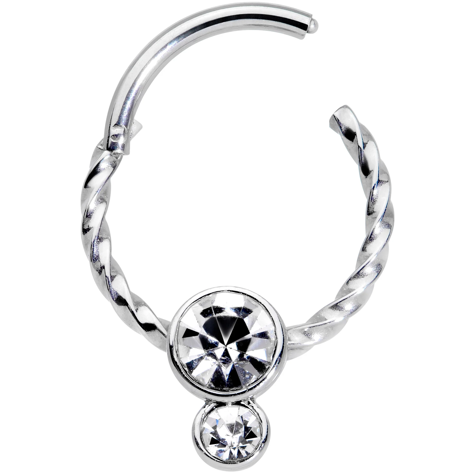 16G 3/8 Clear Gem Double Drop Duo Twisted Cartilage Clicker - Image 2