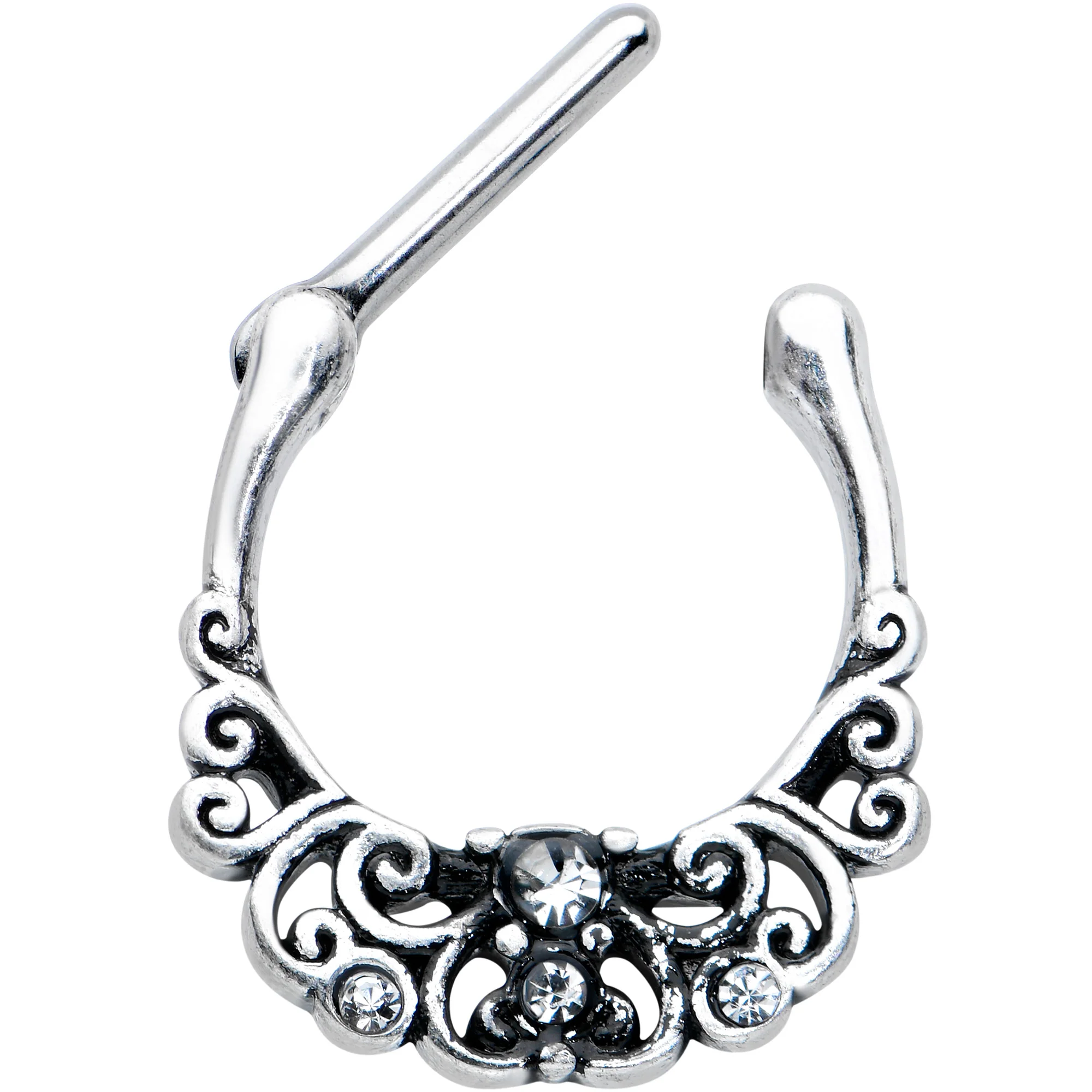16G 3/8 Clear Gem Elegant Scrollwork Cartilage Clicker - Image 2