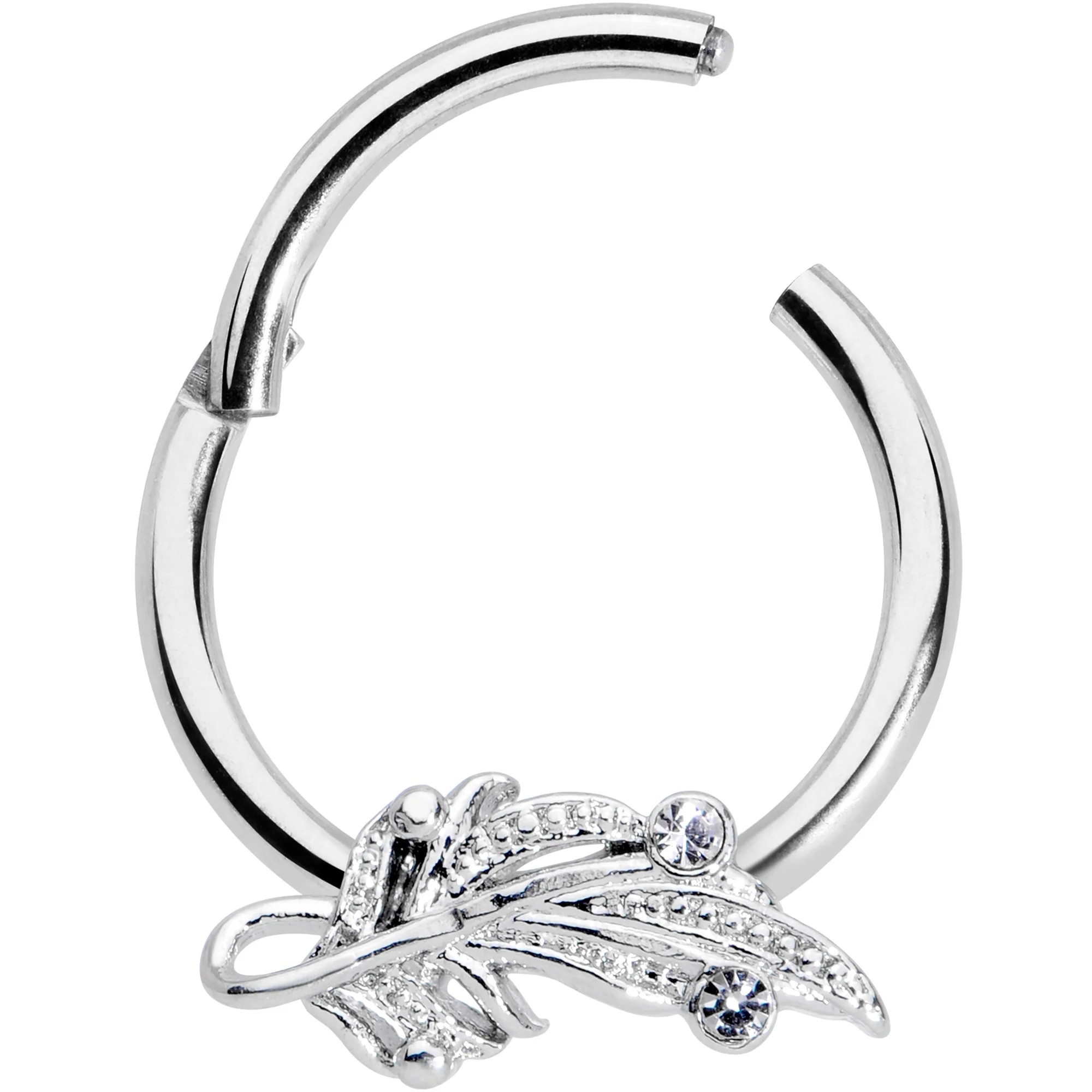 16G 3/8 Clear Gem Elegant Swirl Hinged Segment Ring - Image 2