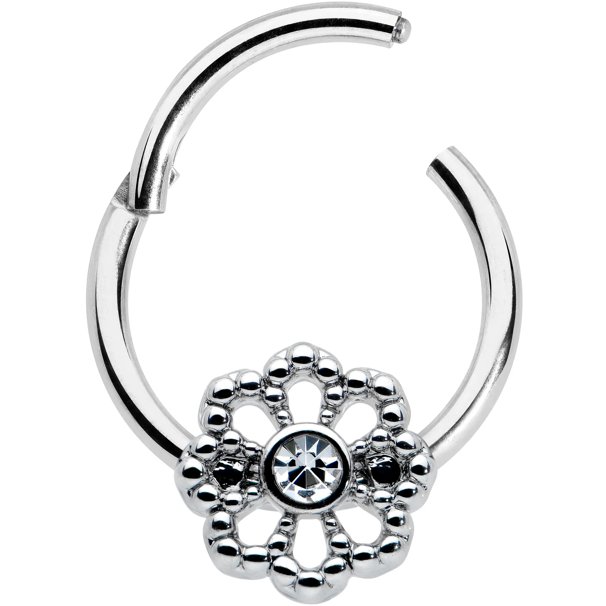 16G 3/8 Clear Gem Epic Fabulous Flower Hinged Segment Ring - Image 2