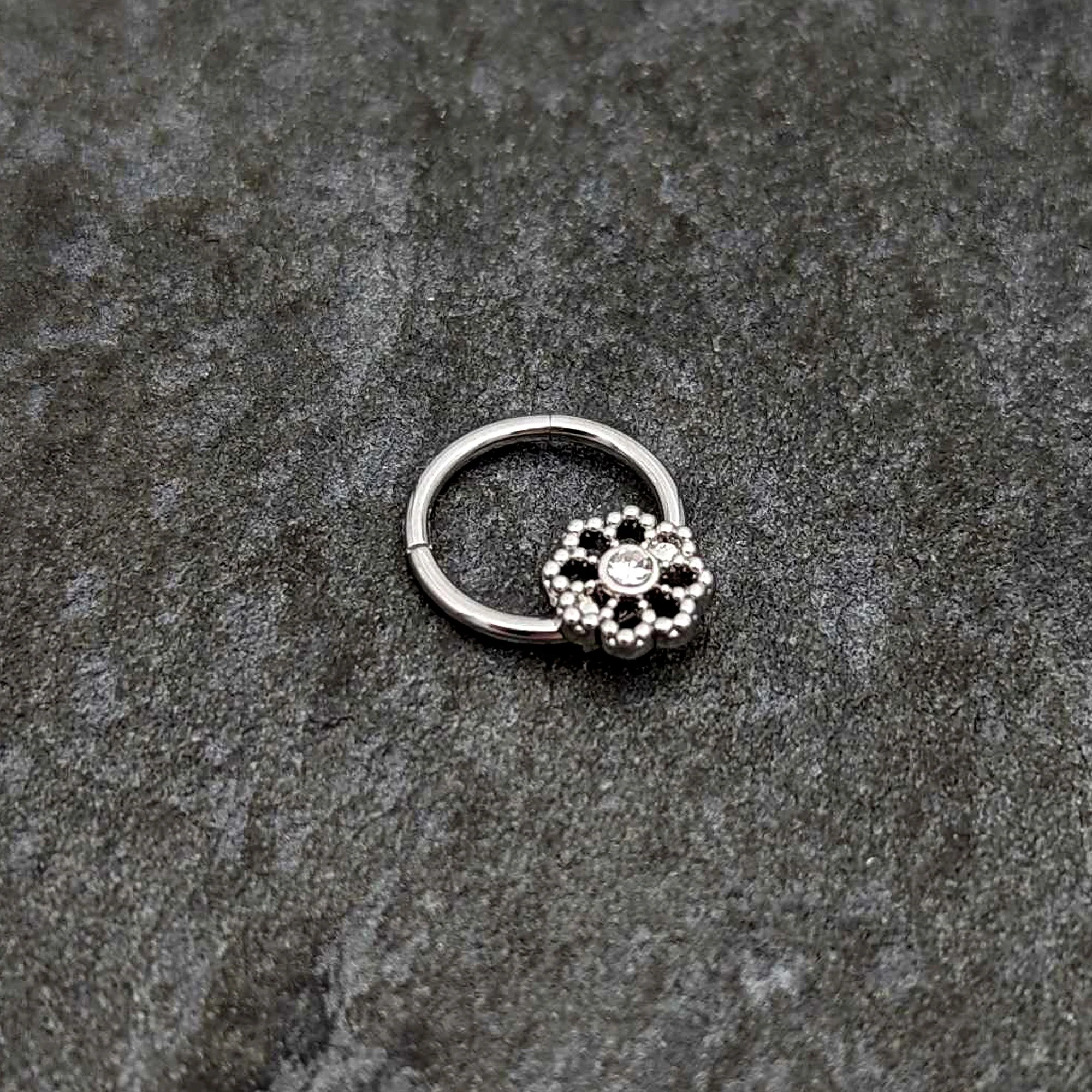 16G 3/8 Clear Gem Epic Fabulous Flower Hinged Segment Ring - Image 4