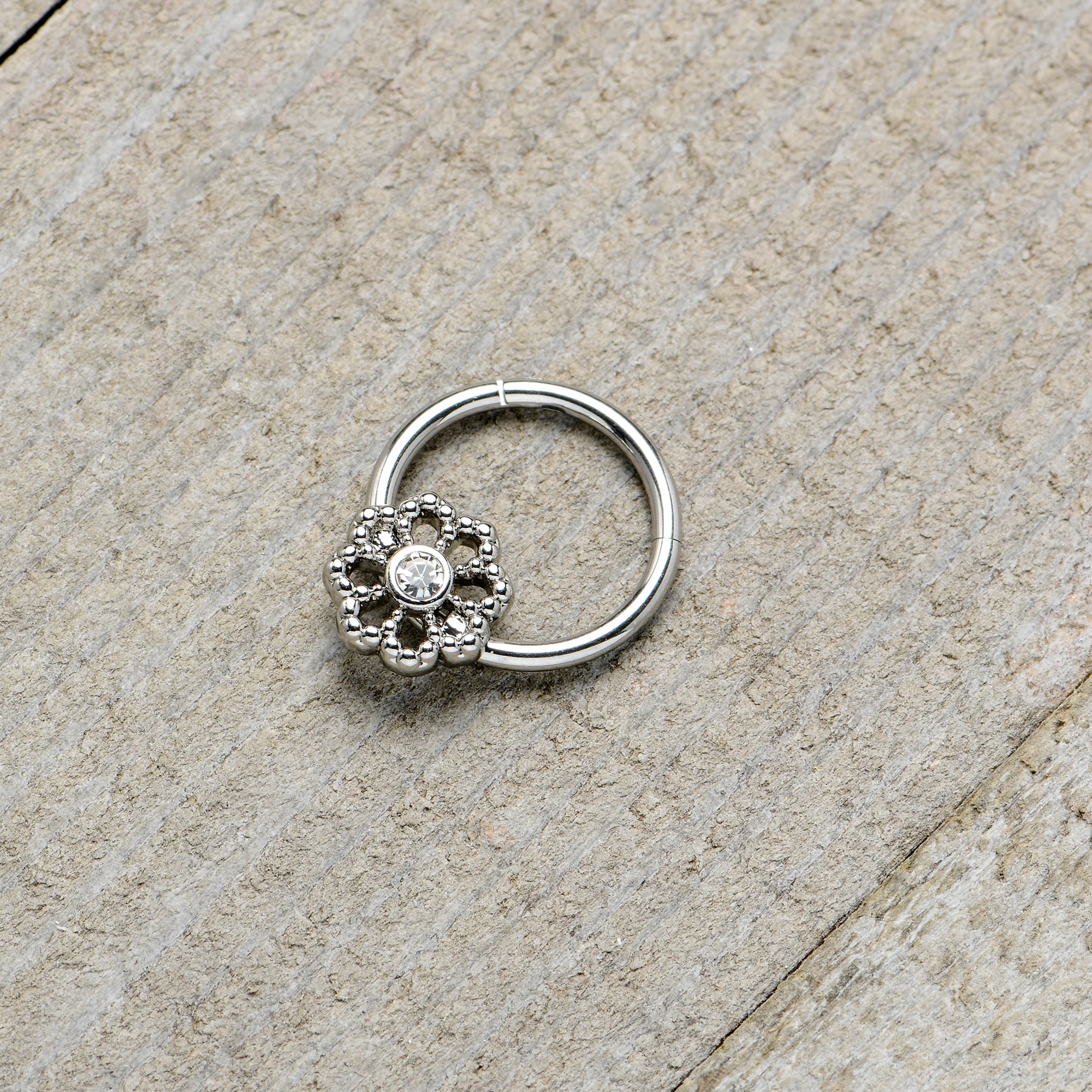 16G 3/8 Clear Gem Epic Fabulous Flower Hinged Segment Ring - Image 6