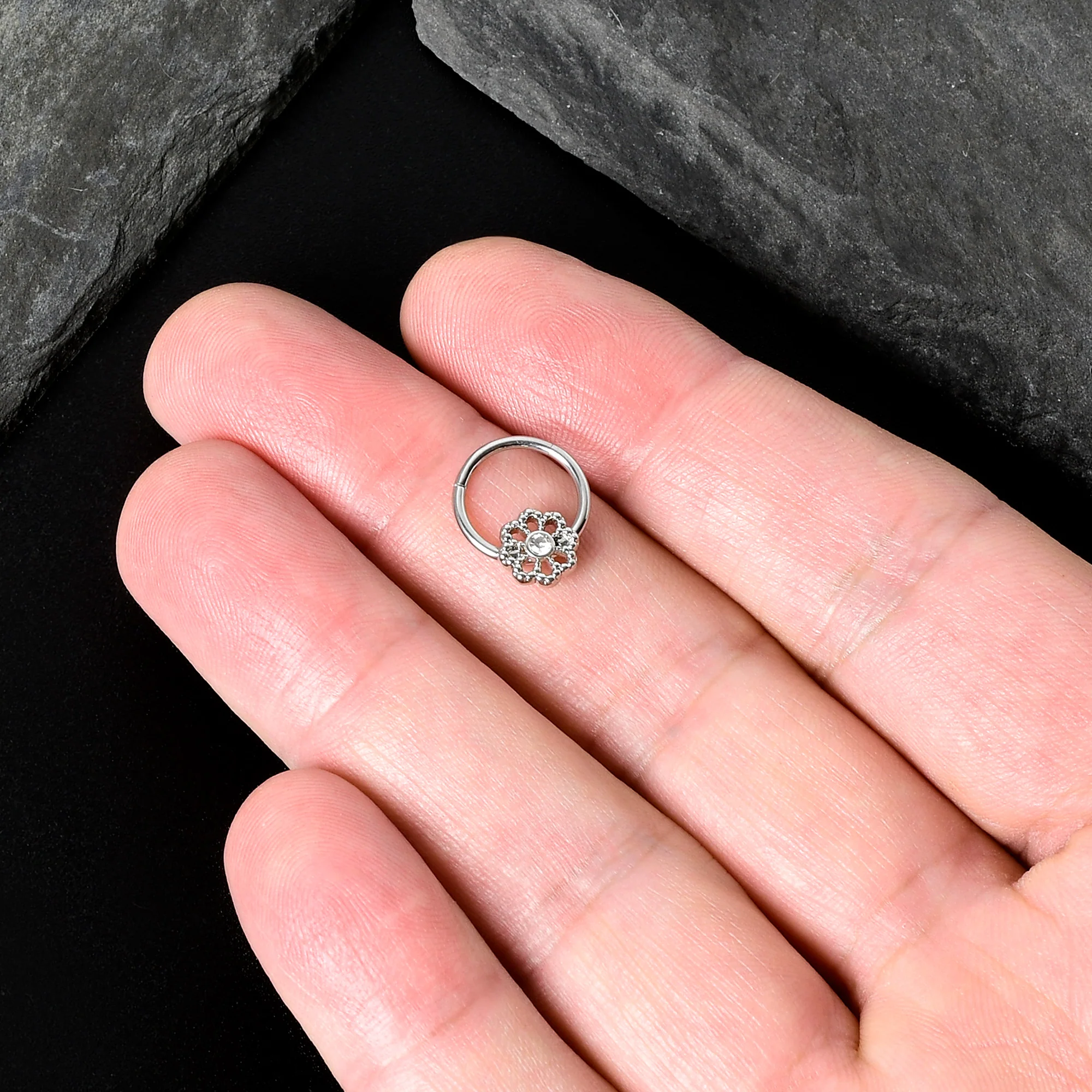 16G 3/8 Clear Gem Epic Fabulous Flower Hinged Segment Ring - Image 8