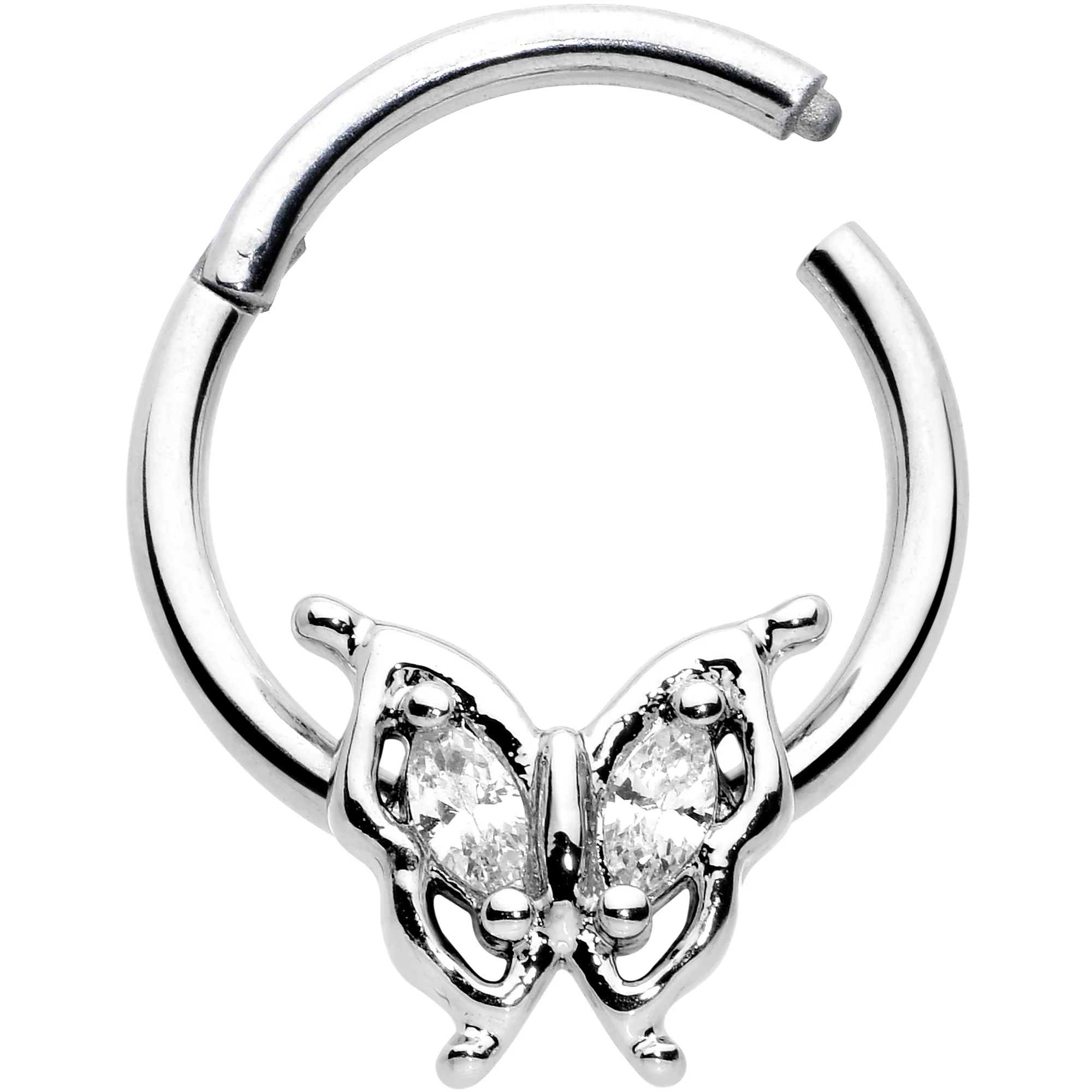 16G 3/8 Clear Gem Fancy Fab Butterfly Hinged Segment Ring - Image 2