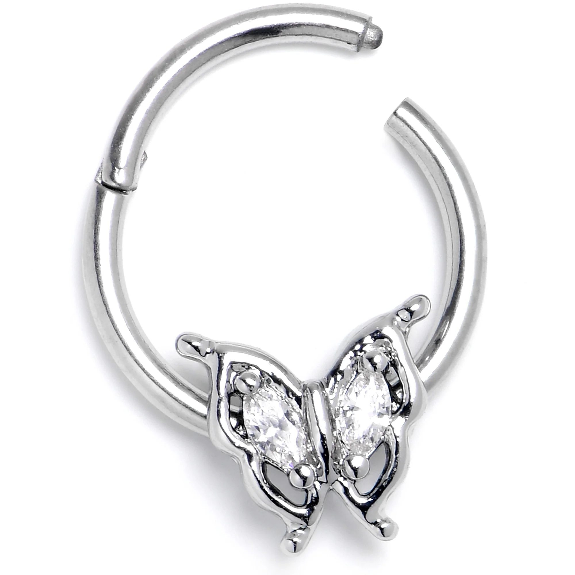 16G 3/8 Clear Gem Fancy Fab Butterfly Hinged Segment Ring - Image 5