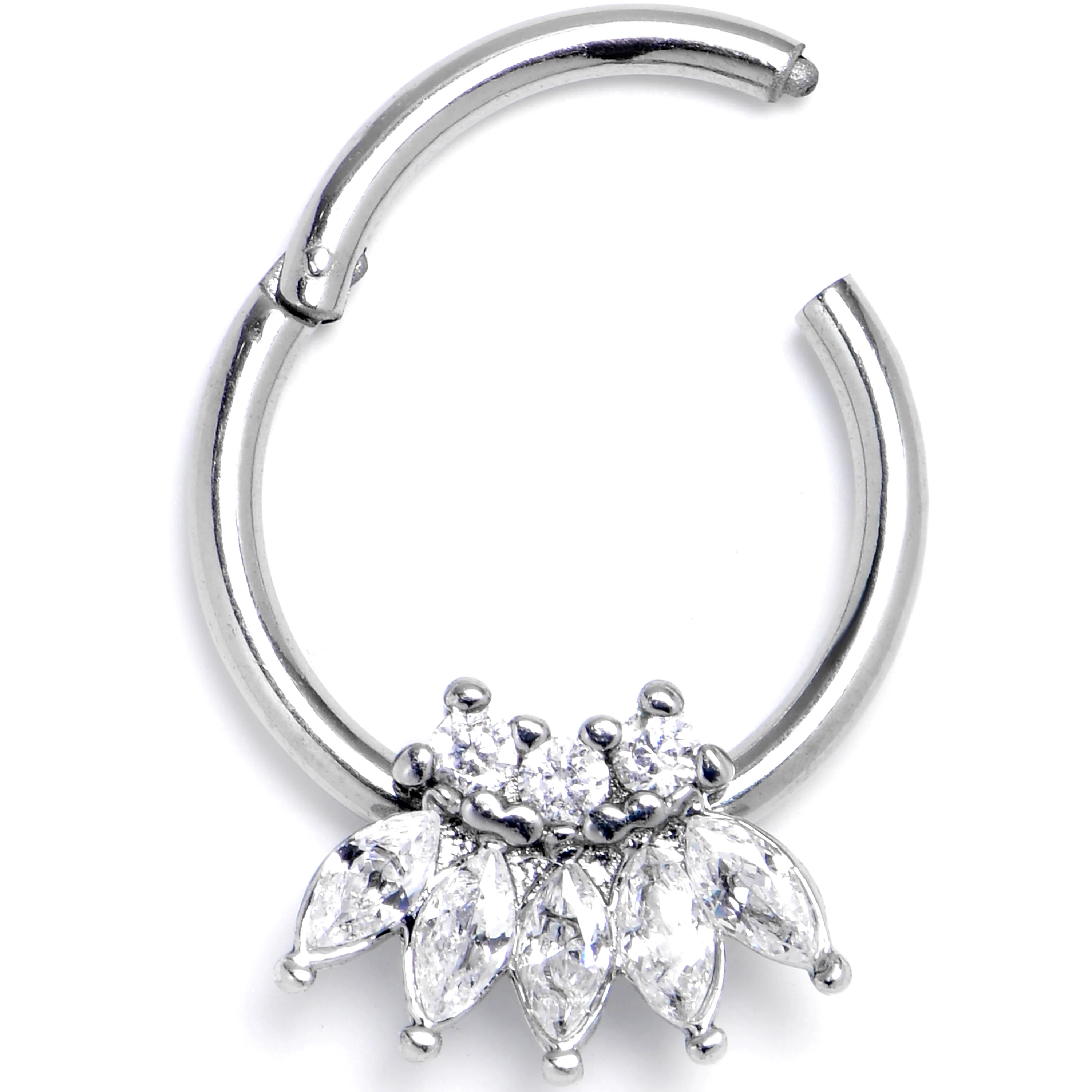 16G 3/8 Clear Gem Fashion Fan Hinged Segment Ring