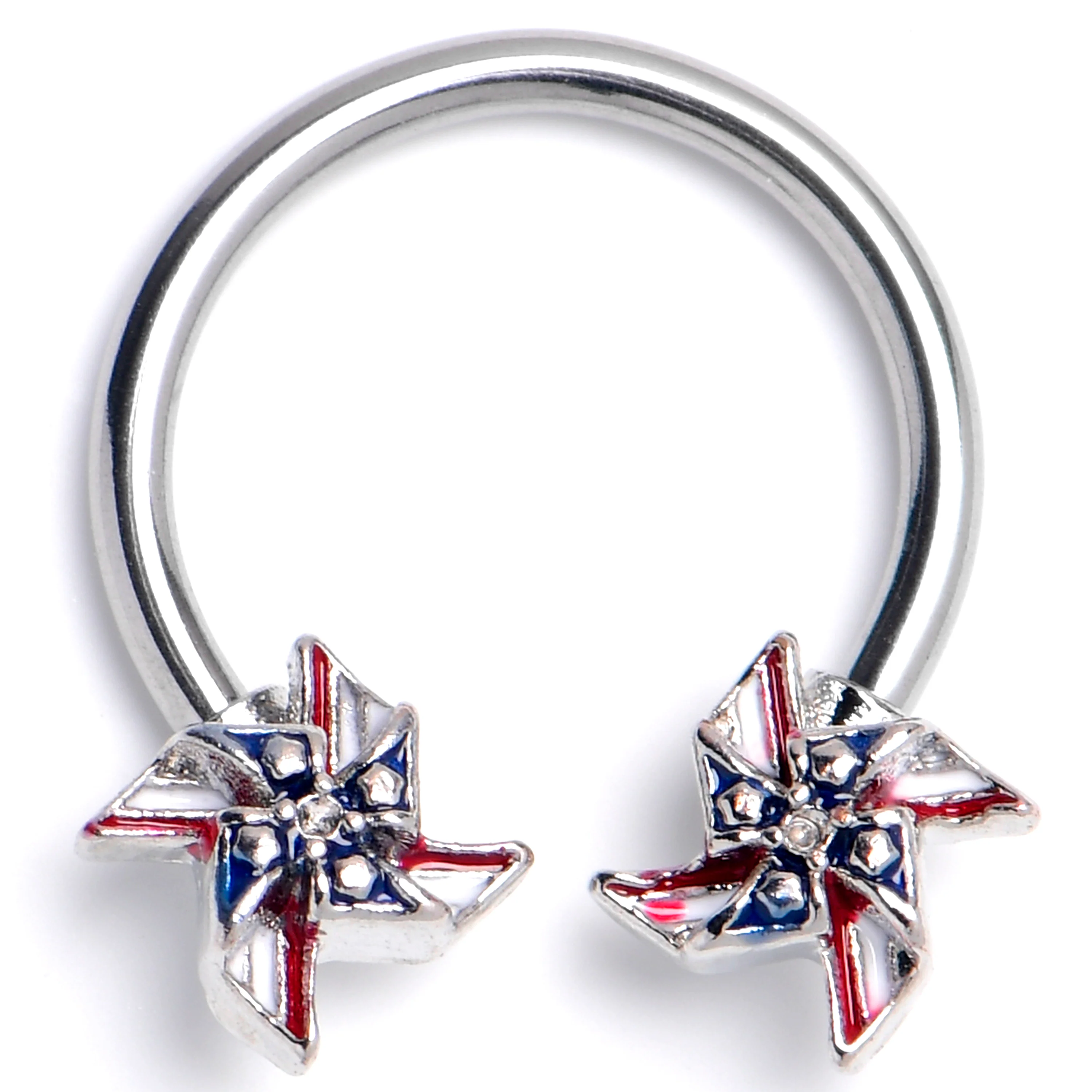 16G 3/8 Clear Gem Festive Pinwheel Horseshoe Circular Barbell