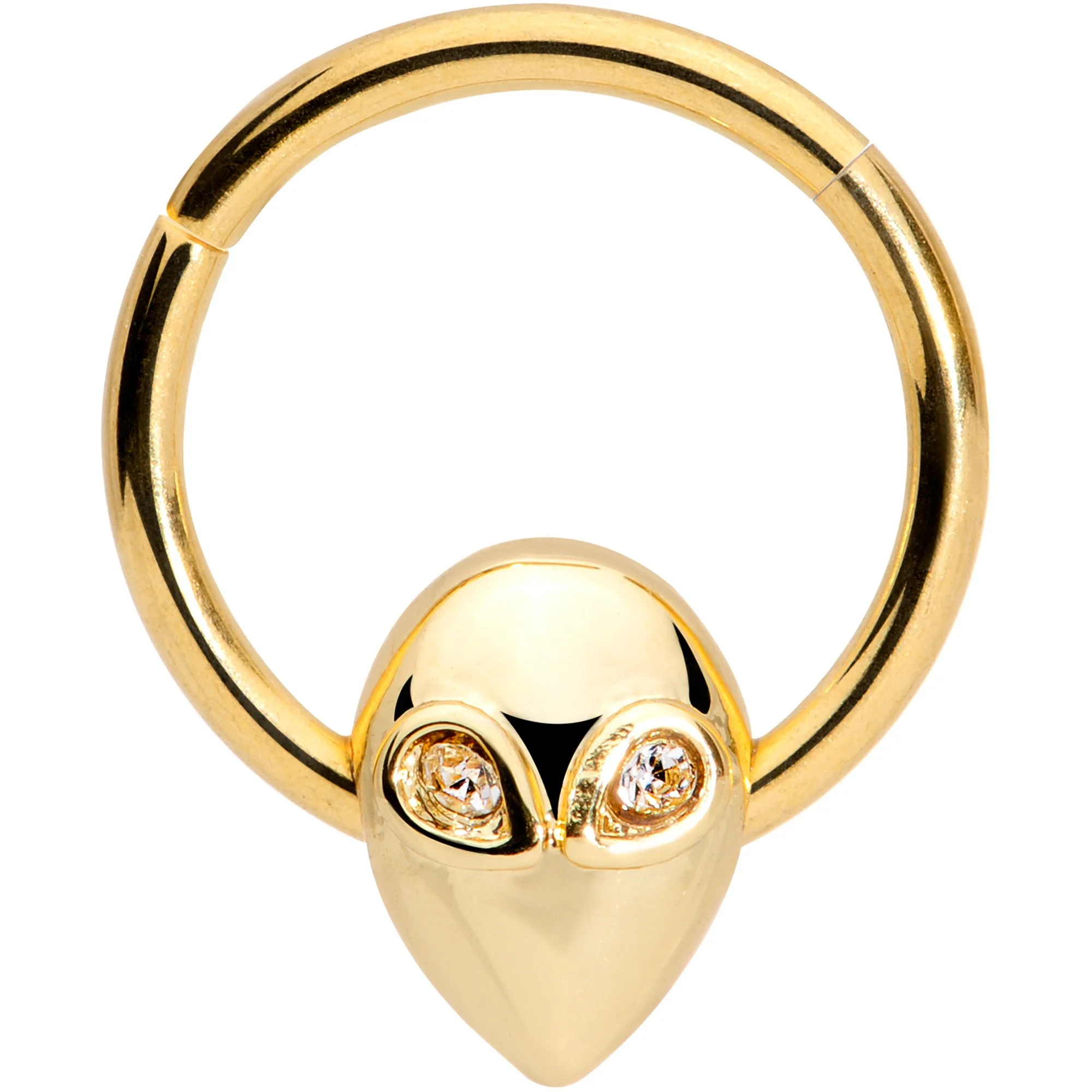 16G 3/8 Clear Gem Gold Tone Alien Invader Hinged Segment Ring
