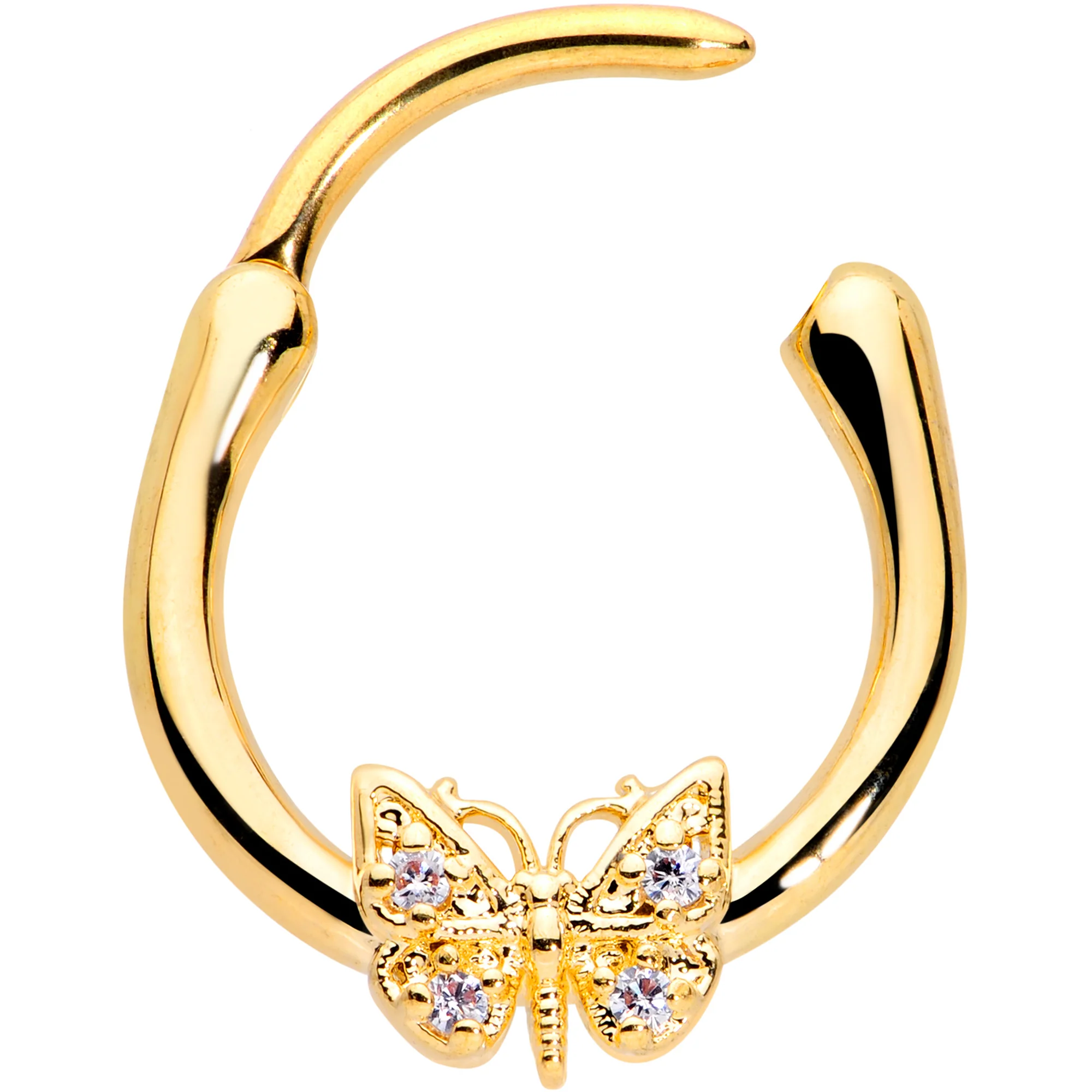 16G 3/8 Clear Gem Gold Tone Butterfly Cartilage Clicker - Image 2