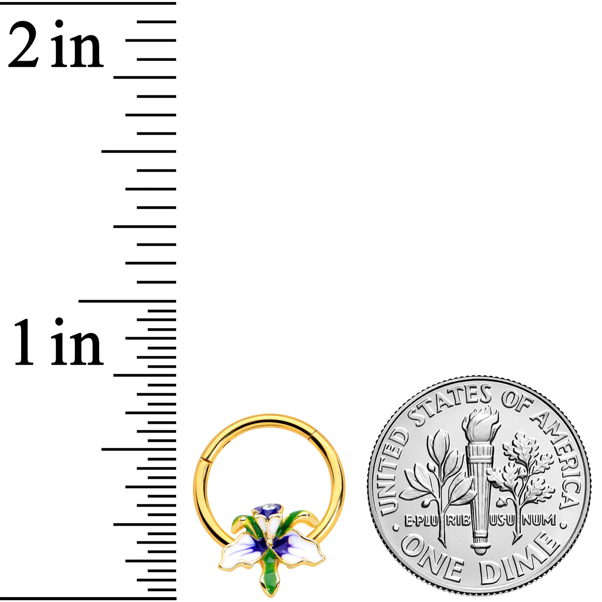 16G 3/8 Clear Gem Gold Tone Iris Flower Hinged Segment Ring - Image 3