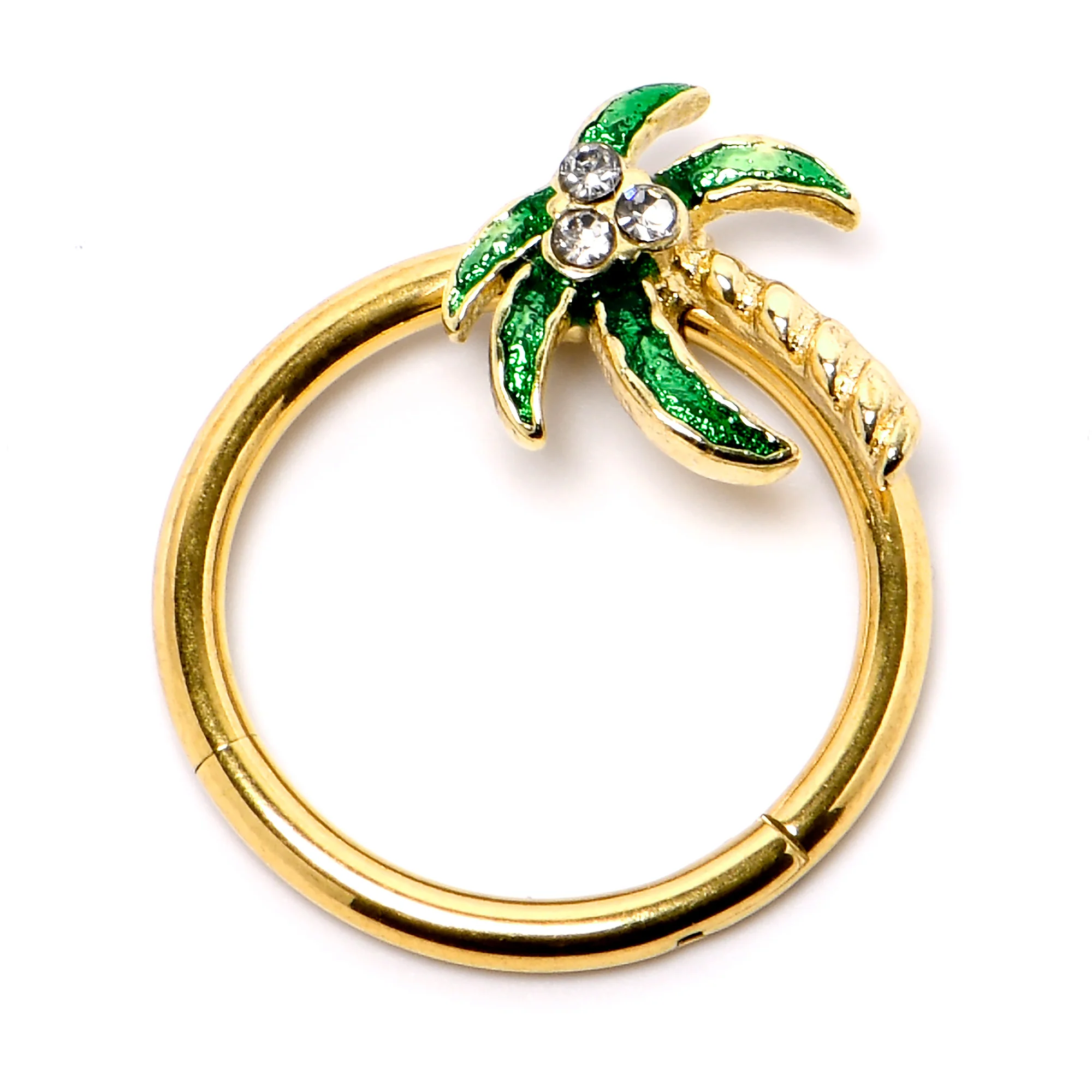 16G 3/8 Clear Gem Gold Tone Palm Tree Style Hinged Segment Ring - Image 4