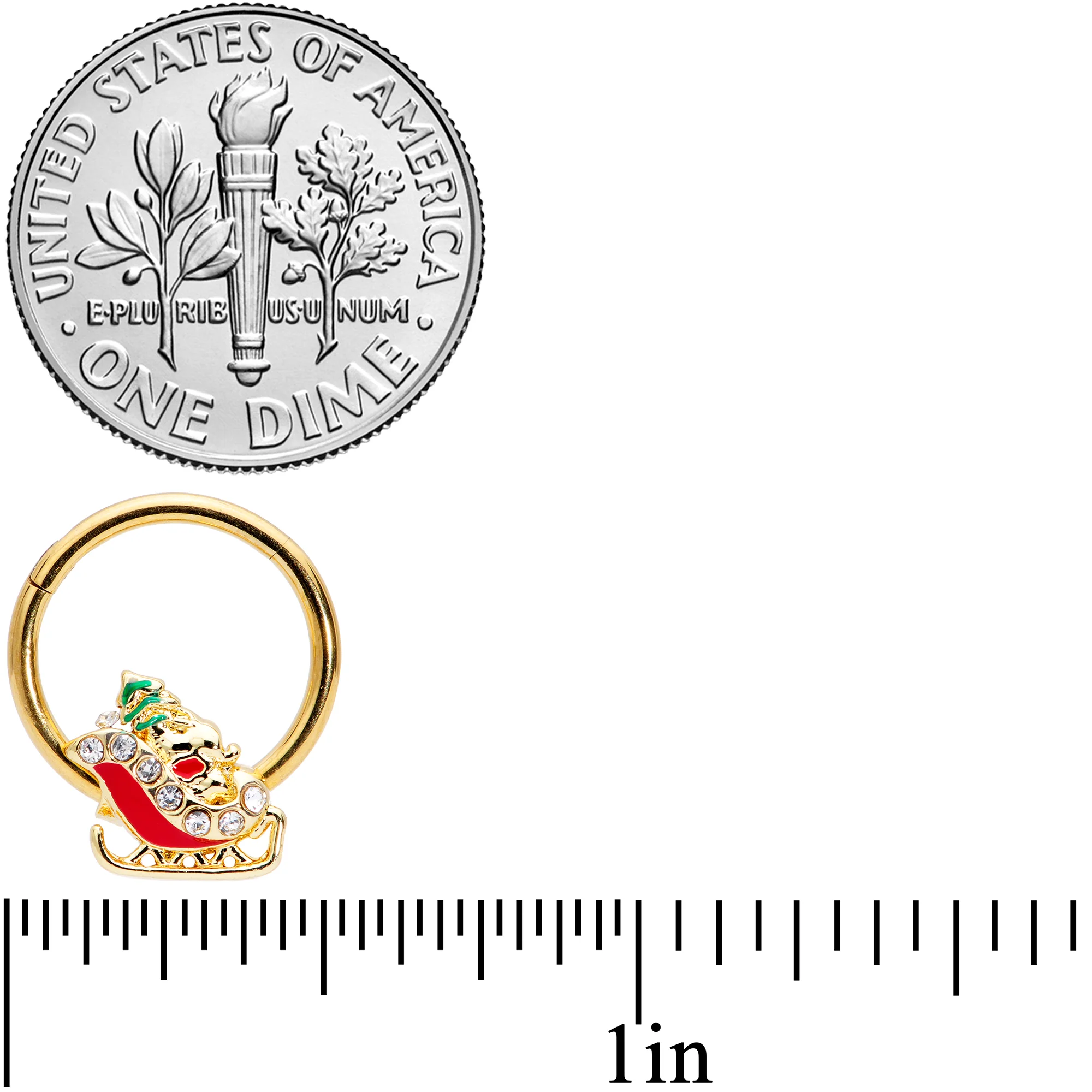 16G 3/8 Clear Gem Gold Tone Santa Sleigh Christmas Septum Clicker - Image 3