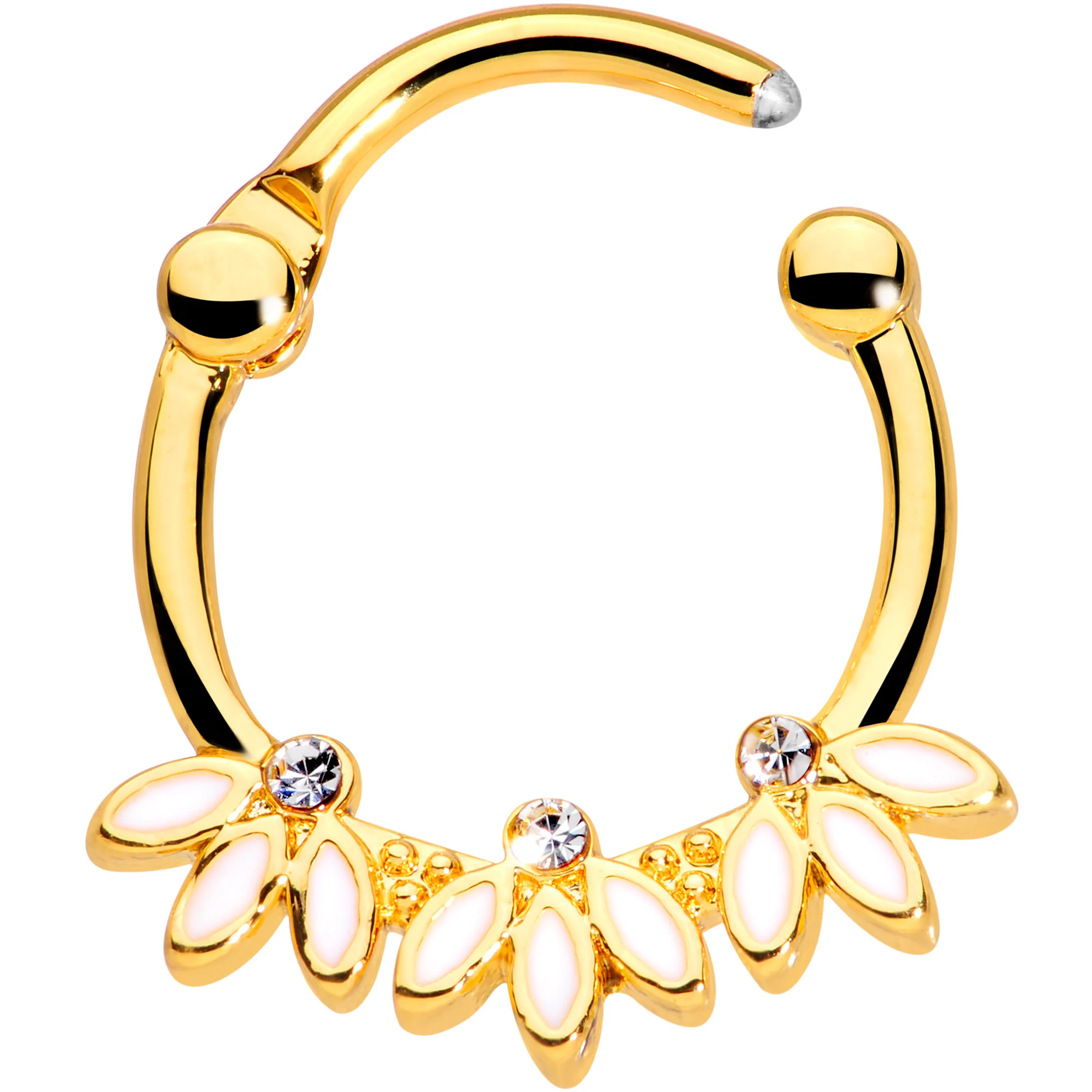 16G 3/8 Clear Gem Gold Tone White Leaves Cartilage Clicker - Image 2