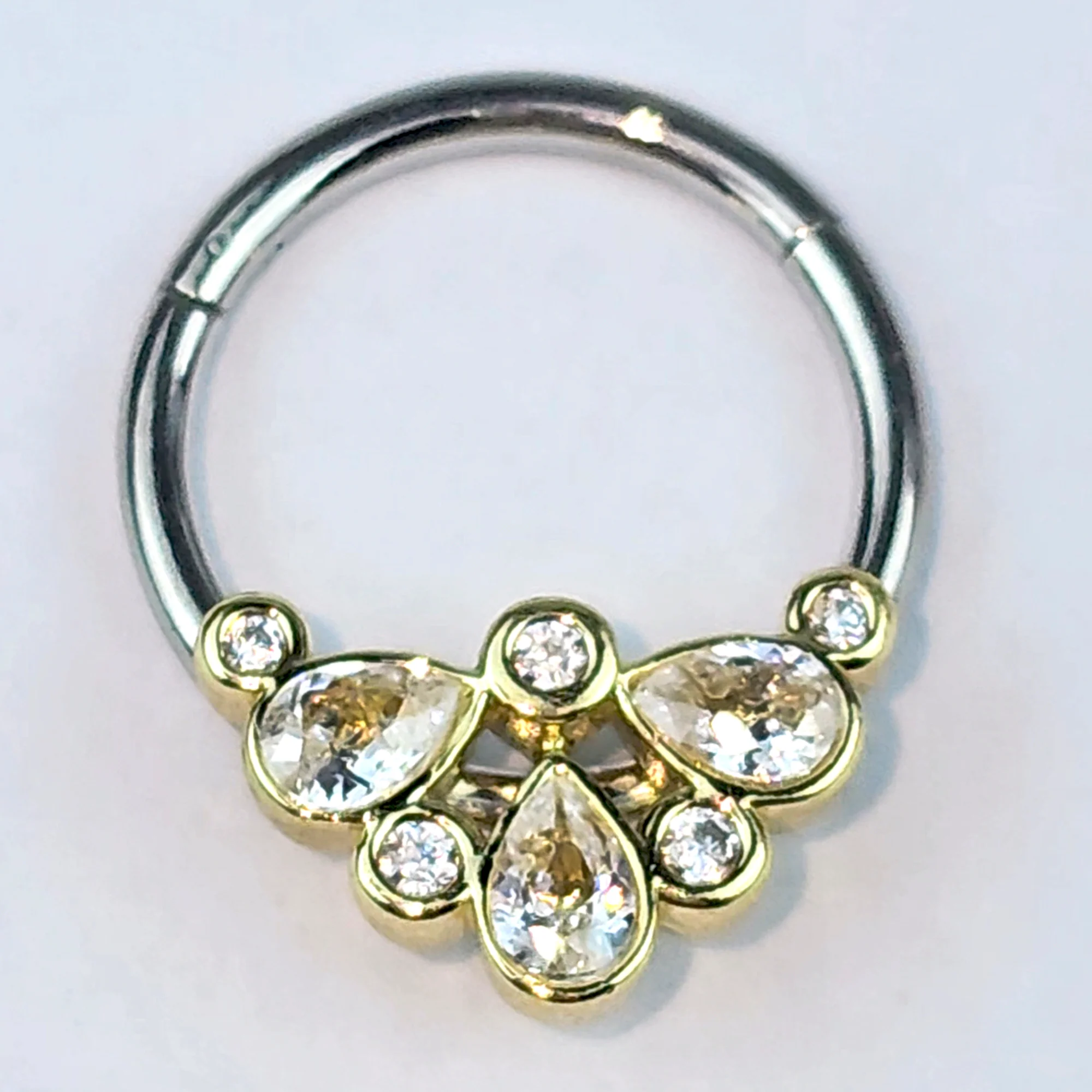16G 3/8 Clear Gem Golden Crown Deluxe Hinged Segment Ring - Image 5