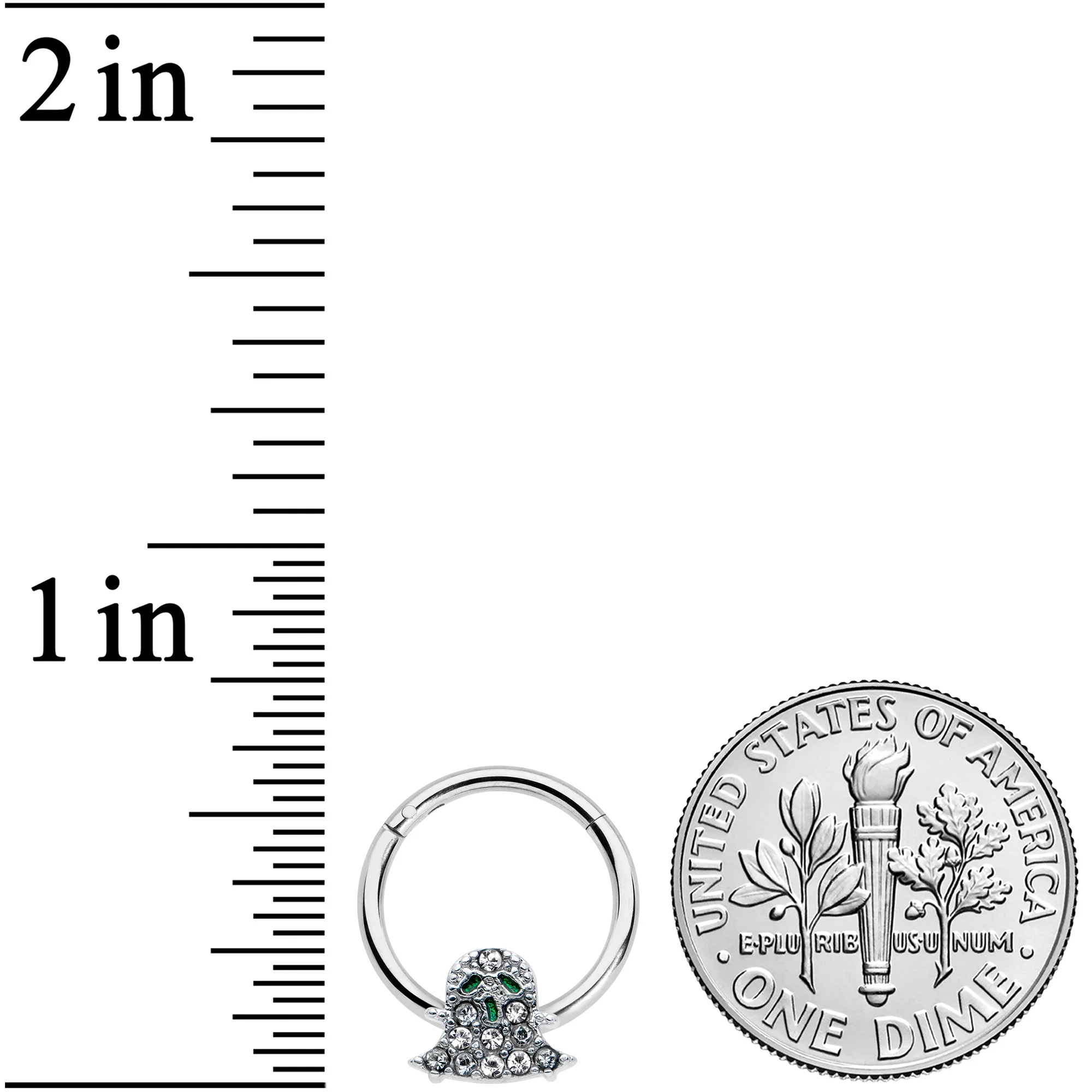 16G 3/8 Clear Gem Green Eye Halloween Ghost Hinged Segment Ring - Image 3