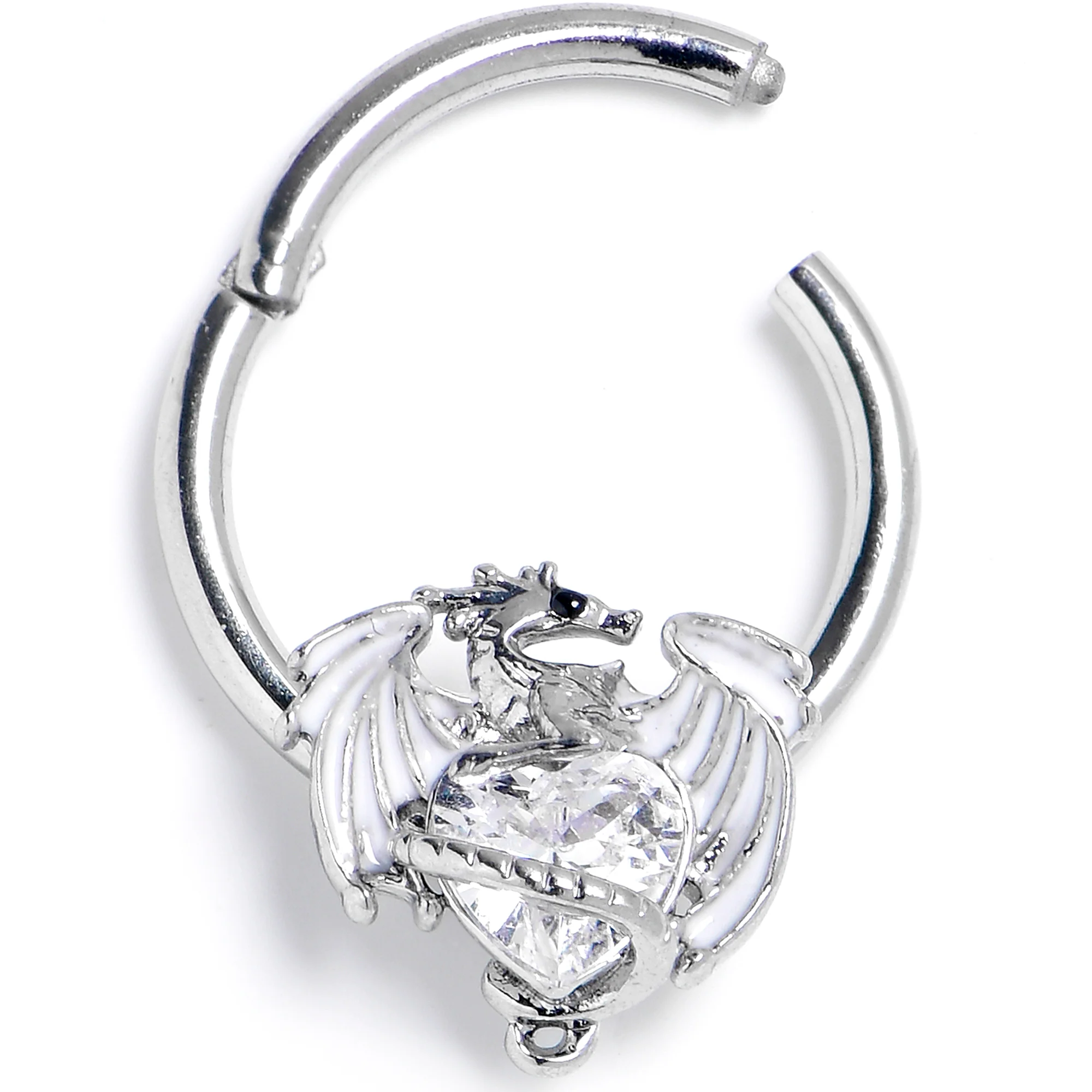 16G 3/8 Clear Gem Heart ofDragon Hinged Segment Ring