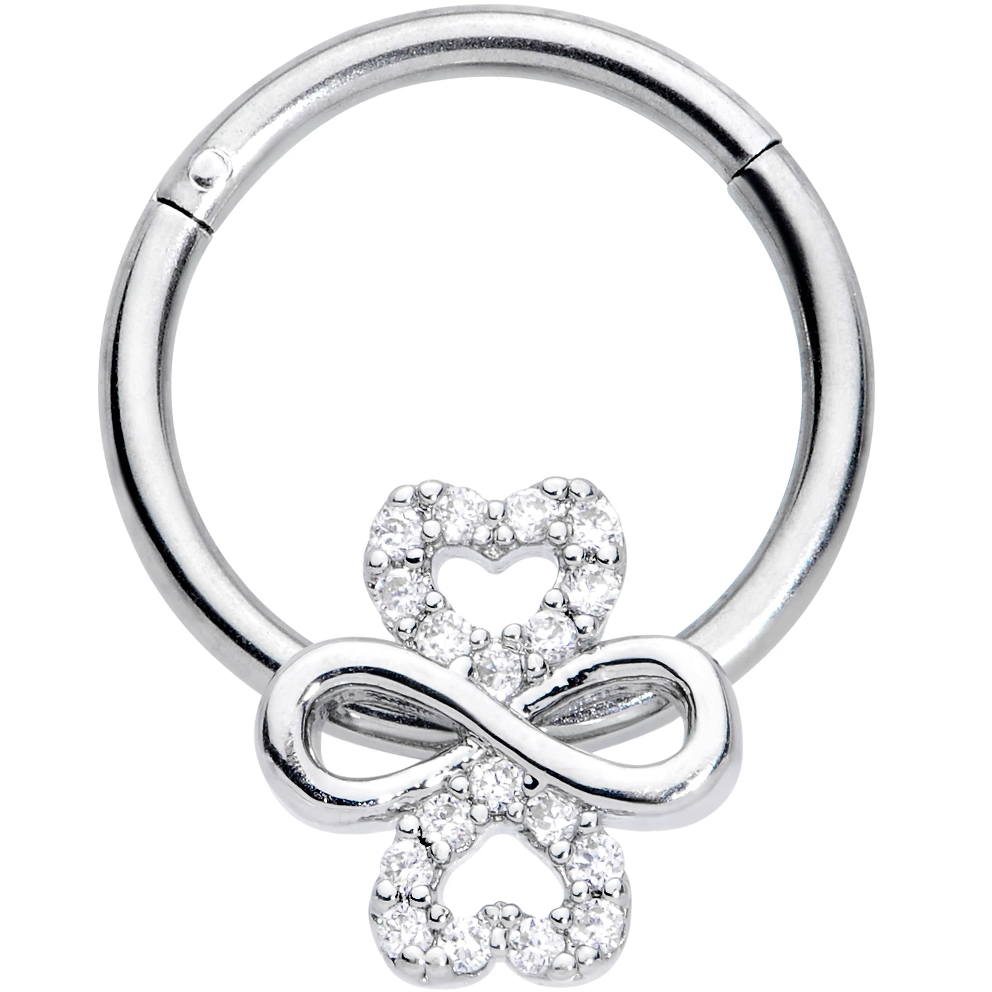 16G 3/8 Clear Gem Heart Shamrock St Patricks Hinged Segment Ring
