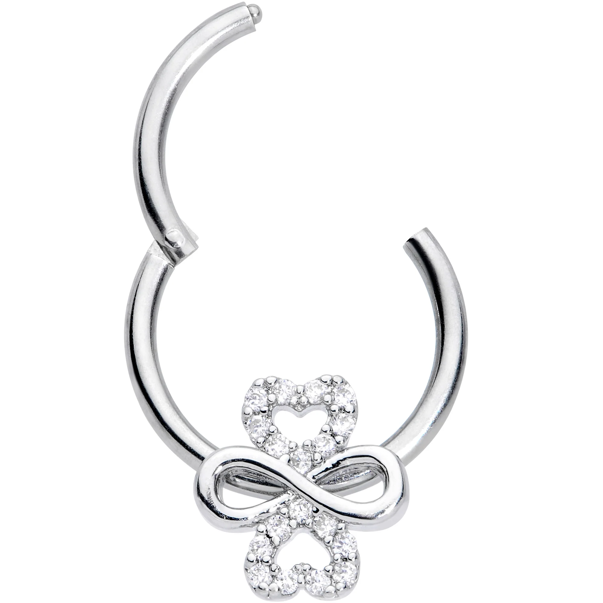 16G 3/8 Clear Gem Heart Shamrock St Patricks Hinged Segment Ring - Image 2