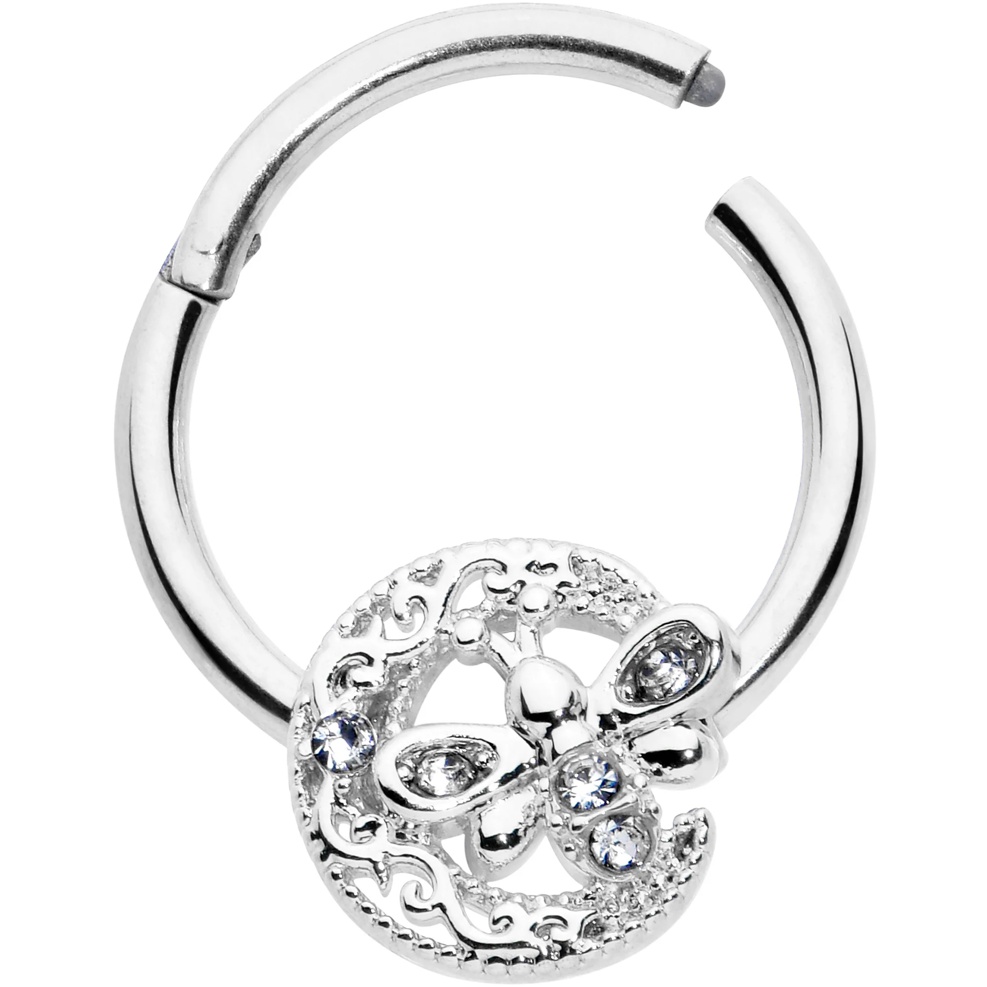 16G 3/8 Clear Gem Lunar Dragonfly Hinged Segment Ring - Image 2