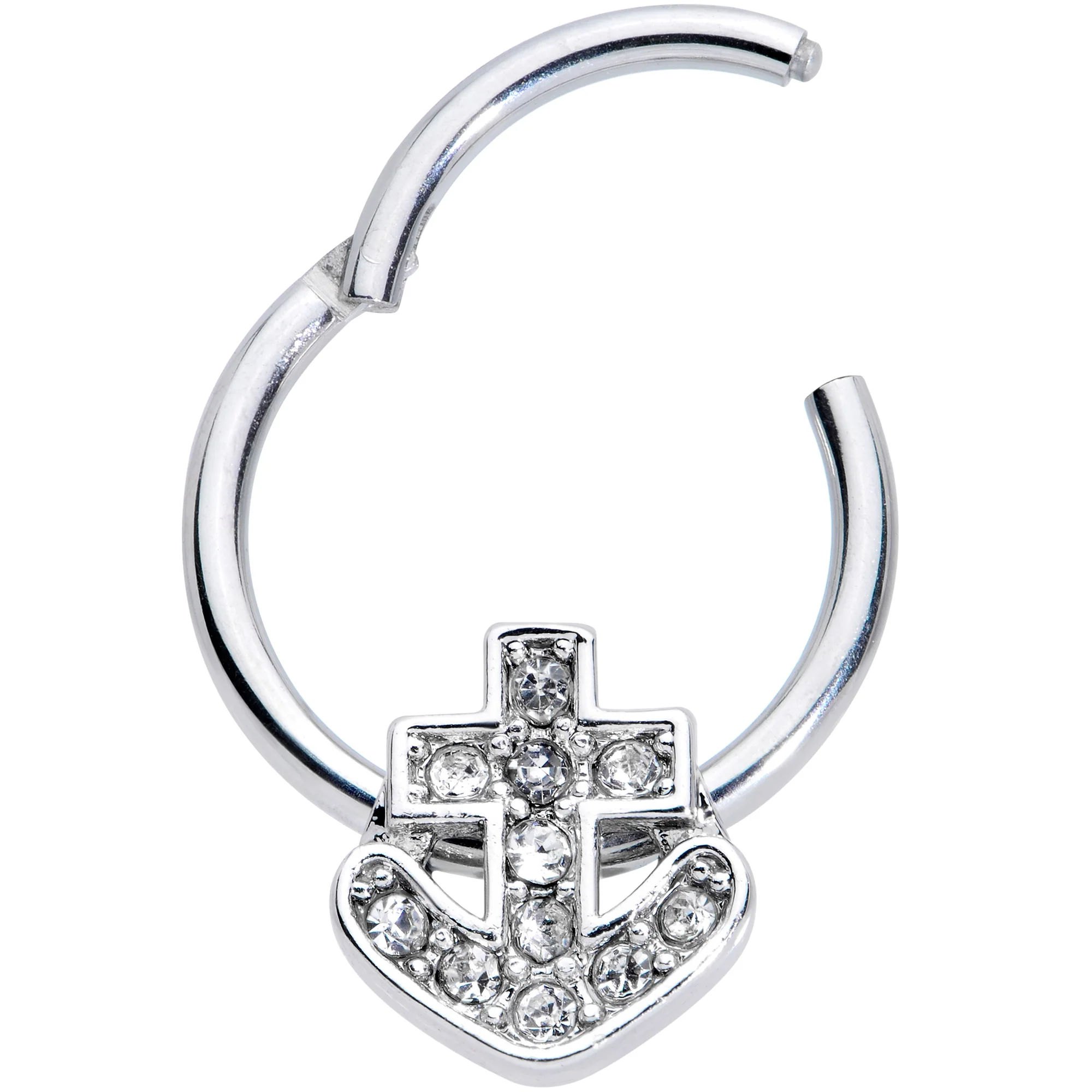 16G 3/8 Clear Gem Nautical Anchor Hinged Segment Ring - Image 2