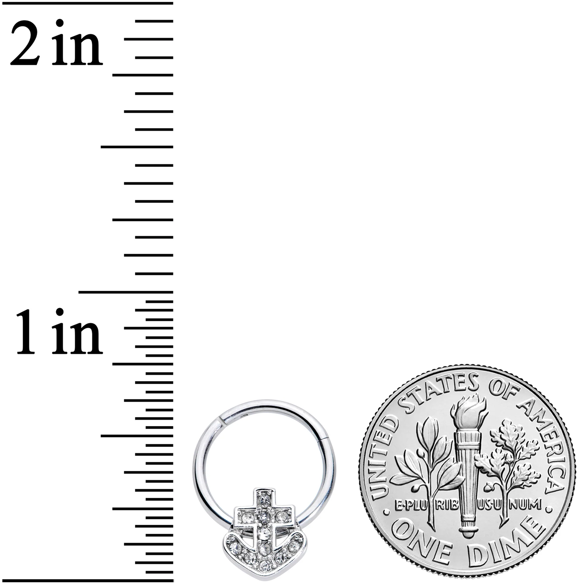 16G 3/8 Clear Gem Nautical Anchor Hinged Segment Ring - Image 3
