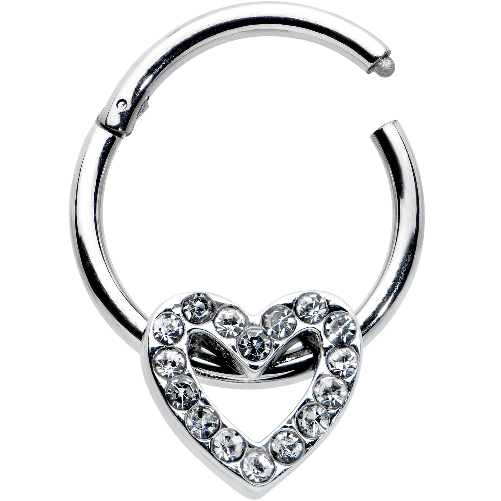 16G 3/8 Clear Gem Open Heart Valentine Hinged Segment Ring - Image 2