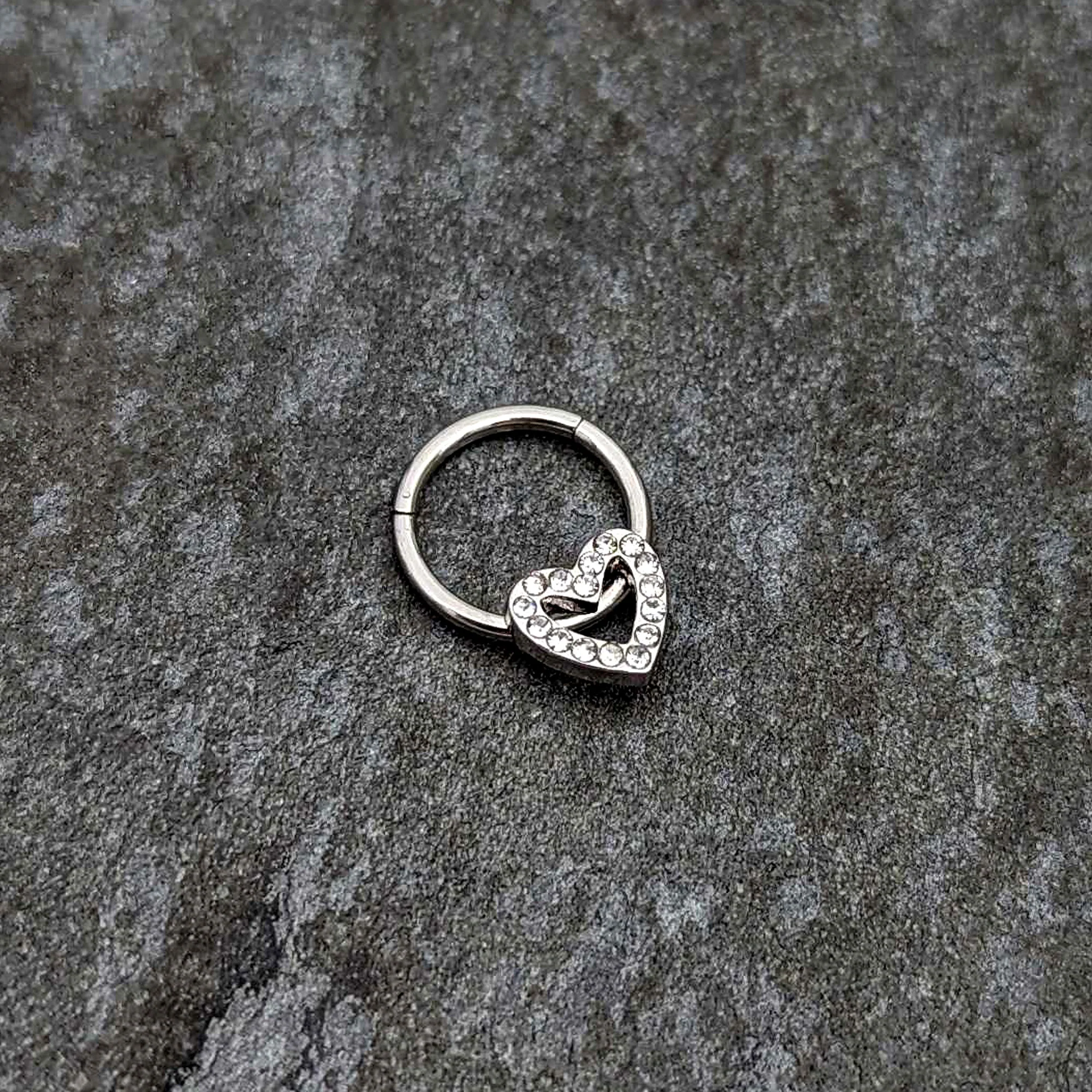16G 3/8 Clear Gem Open Heart Valentine Hinged Segment Ring - Image 4