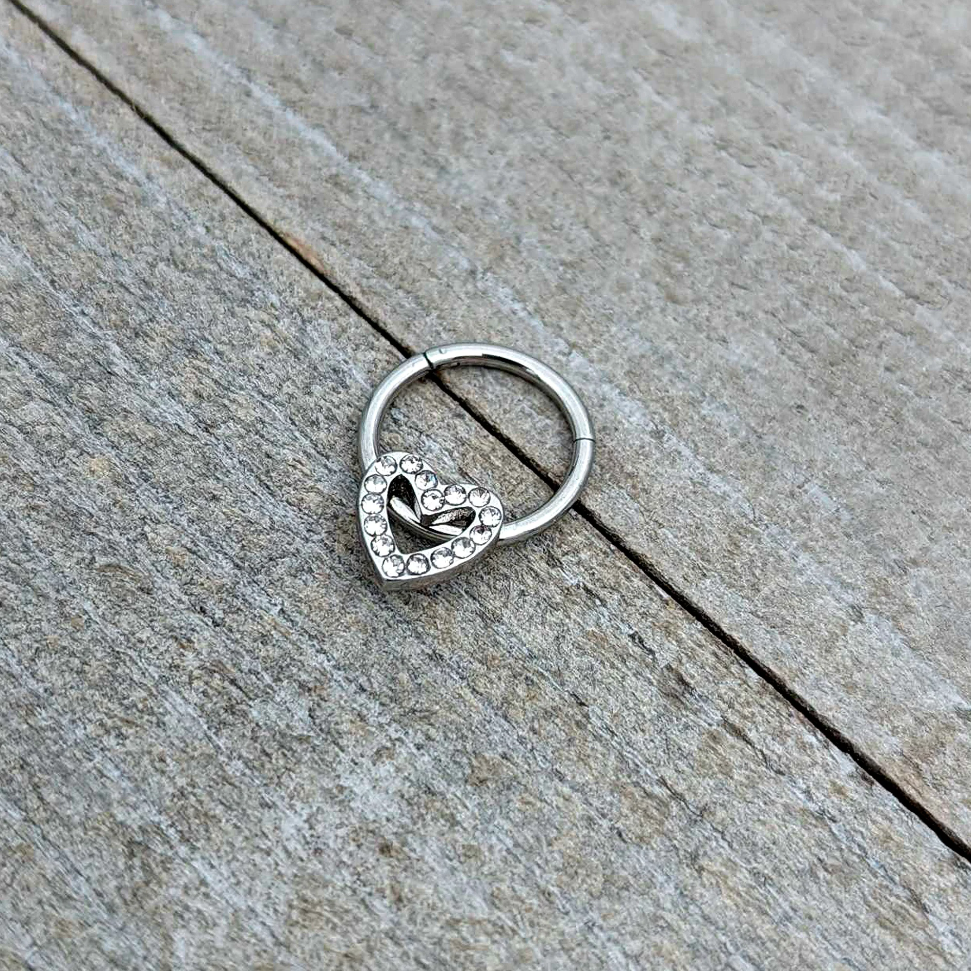 16G 3/8 Clear Gem Open Heart Valentine Hinged Segment Ring - Image 6