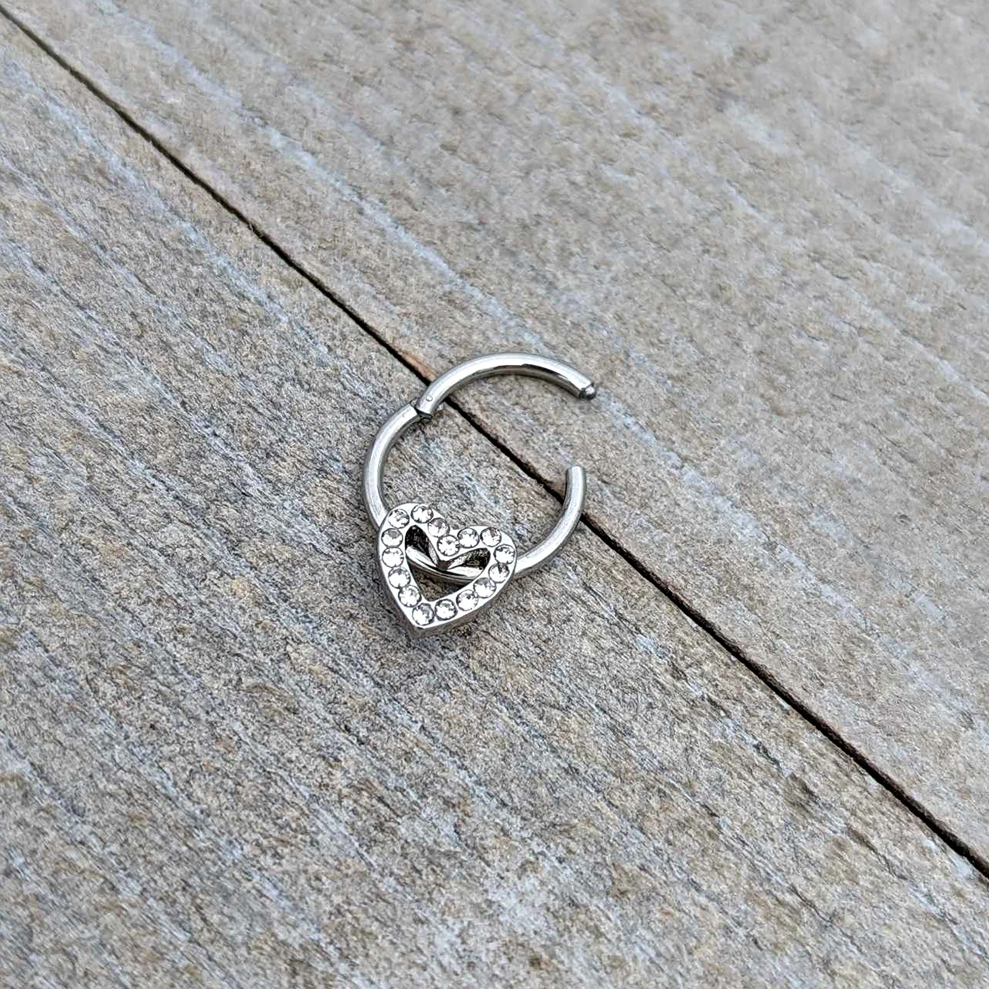 16G 3/8 Clear Gem Open Heart Valentine Hinged Segment Ring - Image 7