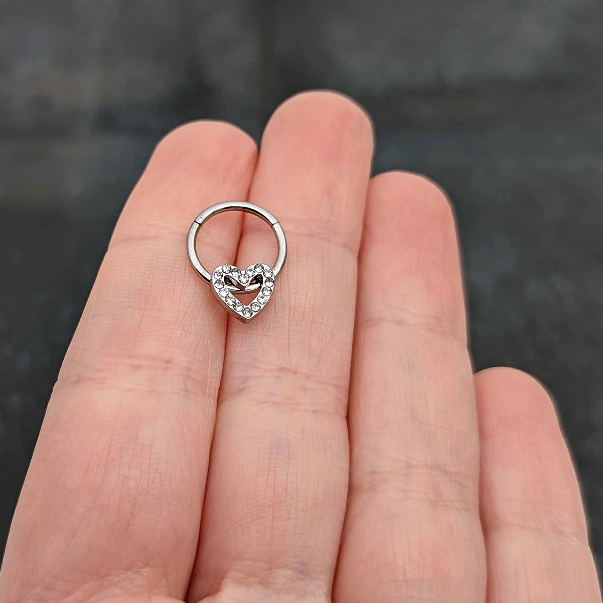 16G 3/8 Clear Gem Open Heart Valentine Hinged Segment Ring - Image 8