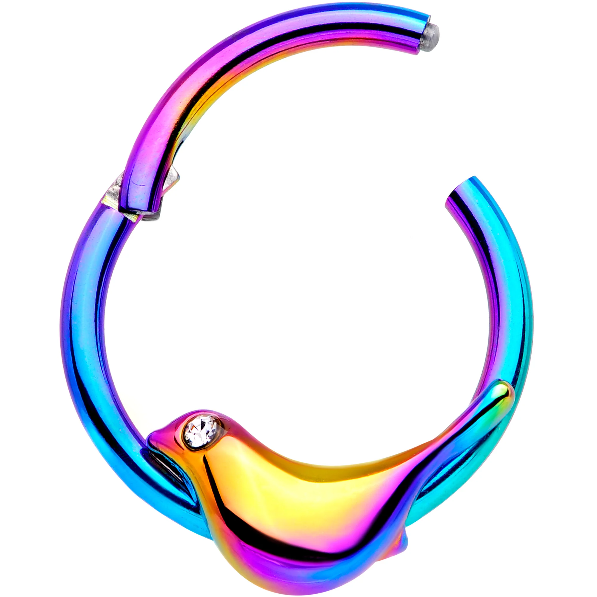16G 3/8 Clear Gem Rainbow Bird Septum Ring - Image 2