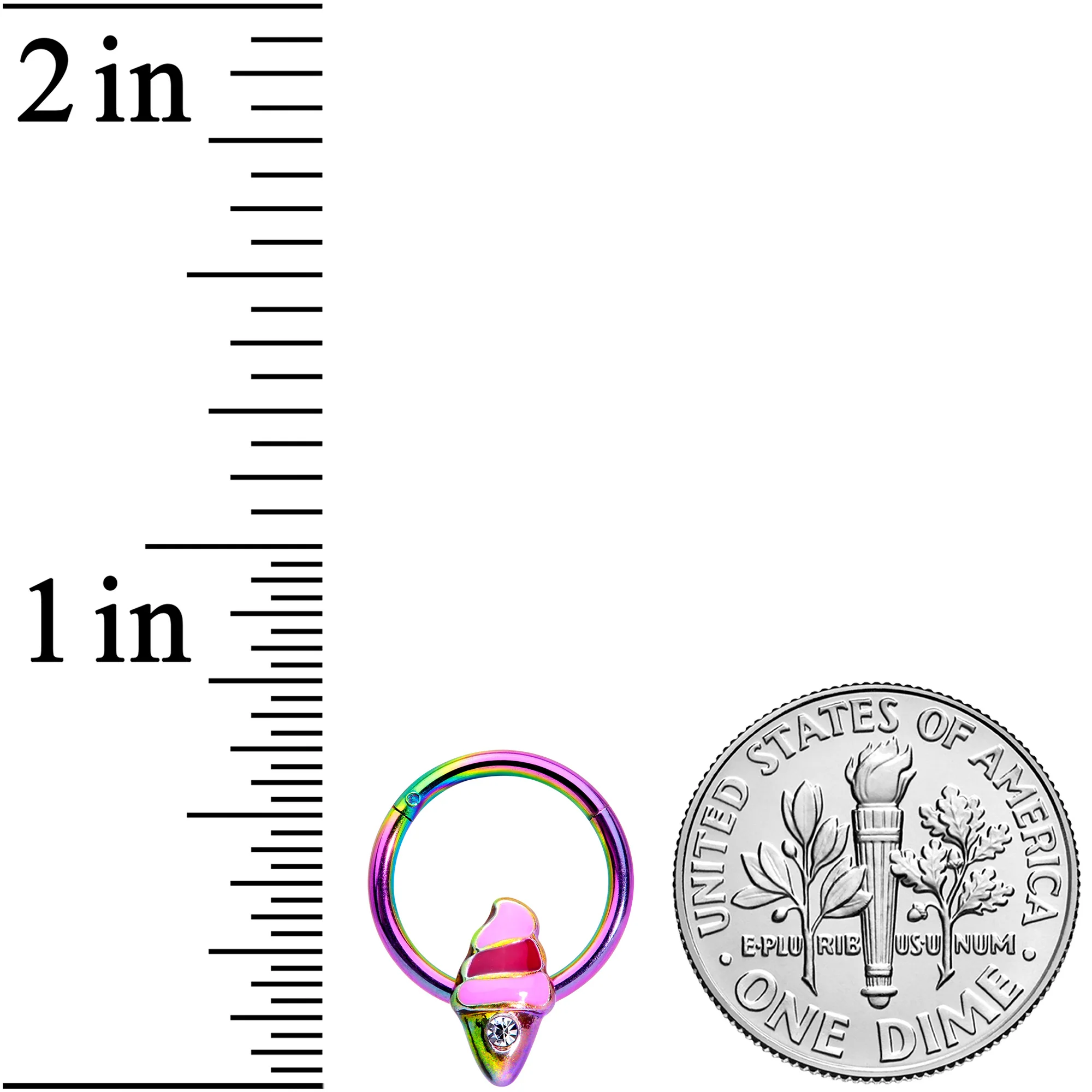 16G 3/8 Clear Gem Rainbow Ice Cream Cone Hinged Segment Ring - Image 3