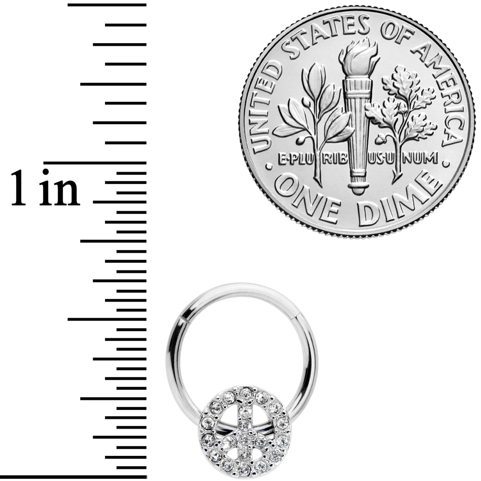 16G 3/8 Clear Gem Retro Peace Sign Hinged Segment Ring - Image 3