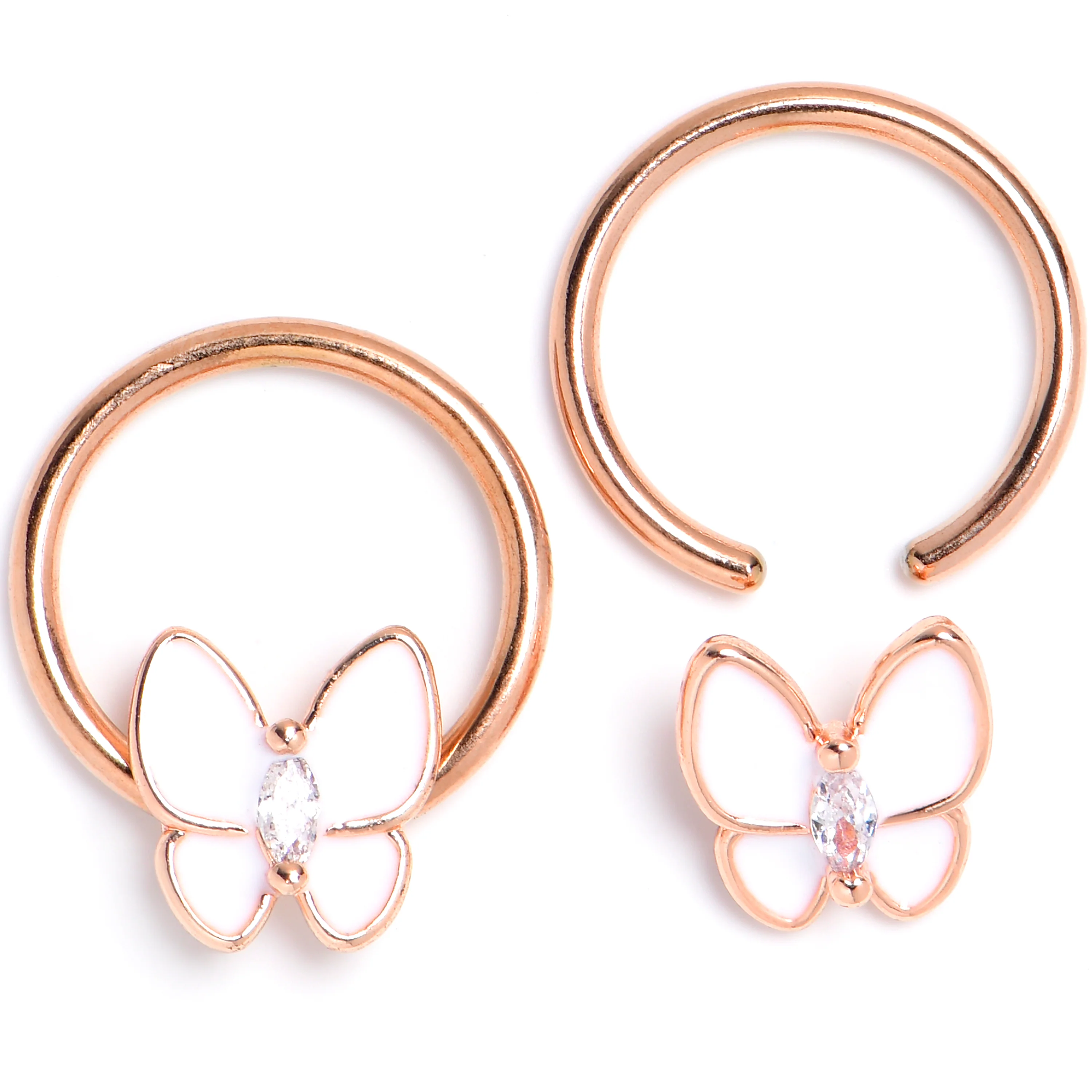 16G 3/8 Clear Gem Rose Gold Tone Butterfly BCR Captive Ring Set of 4 - Image 3