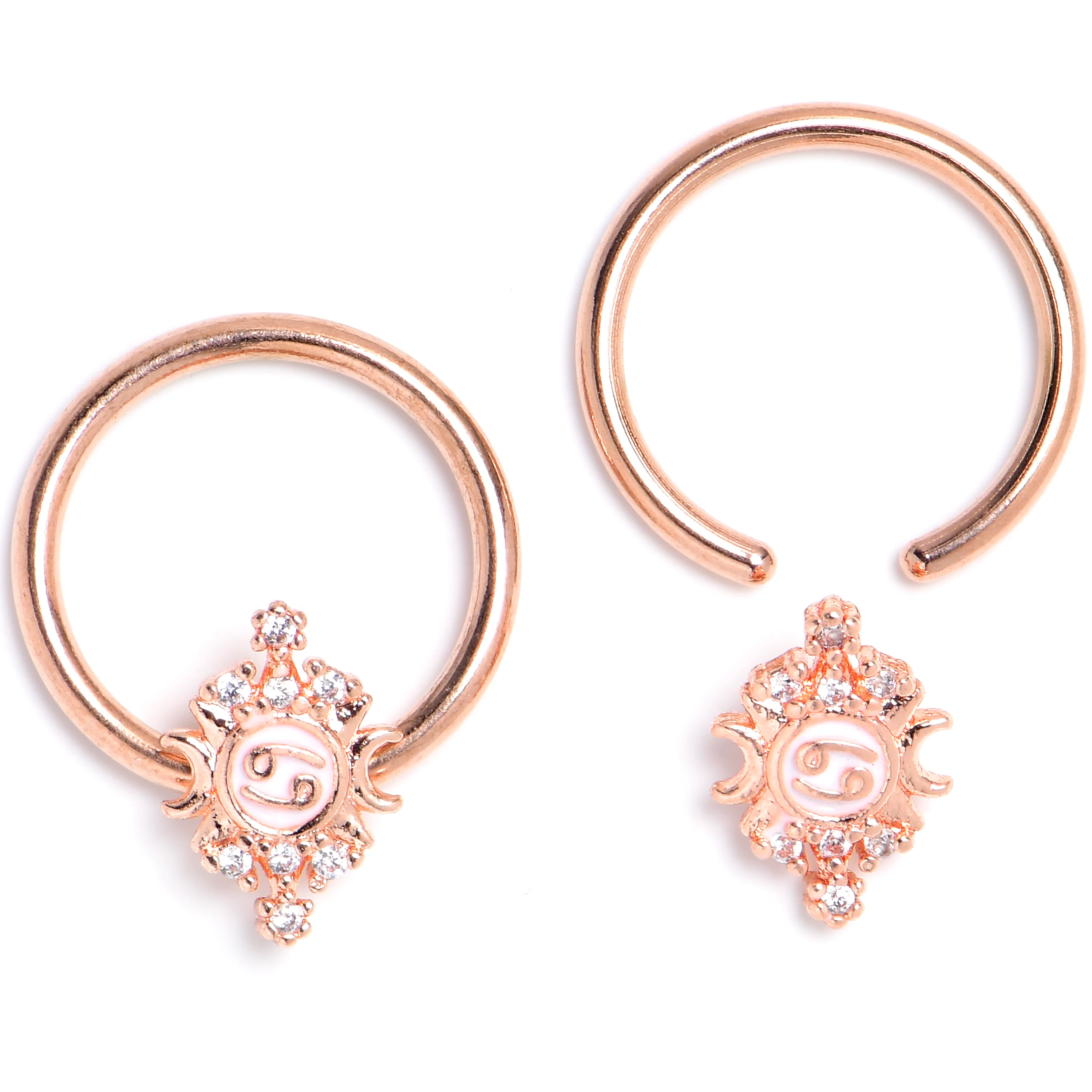 16G 3/8 Clear Gem Rose Gold Tone Mystical BCR Captive Ring Set of 4 - Image 2