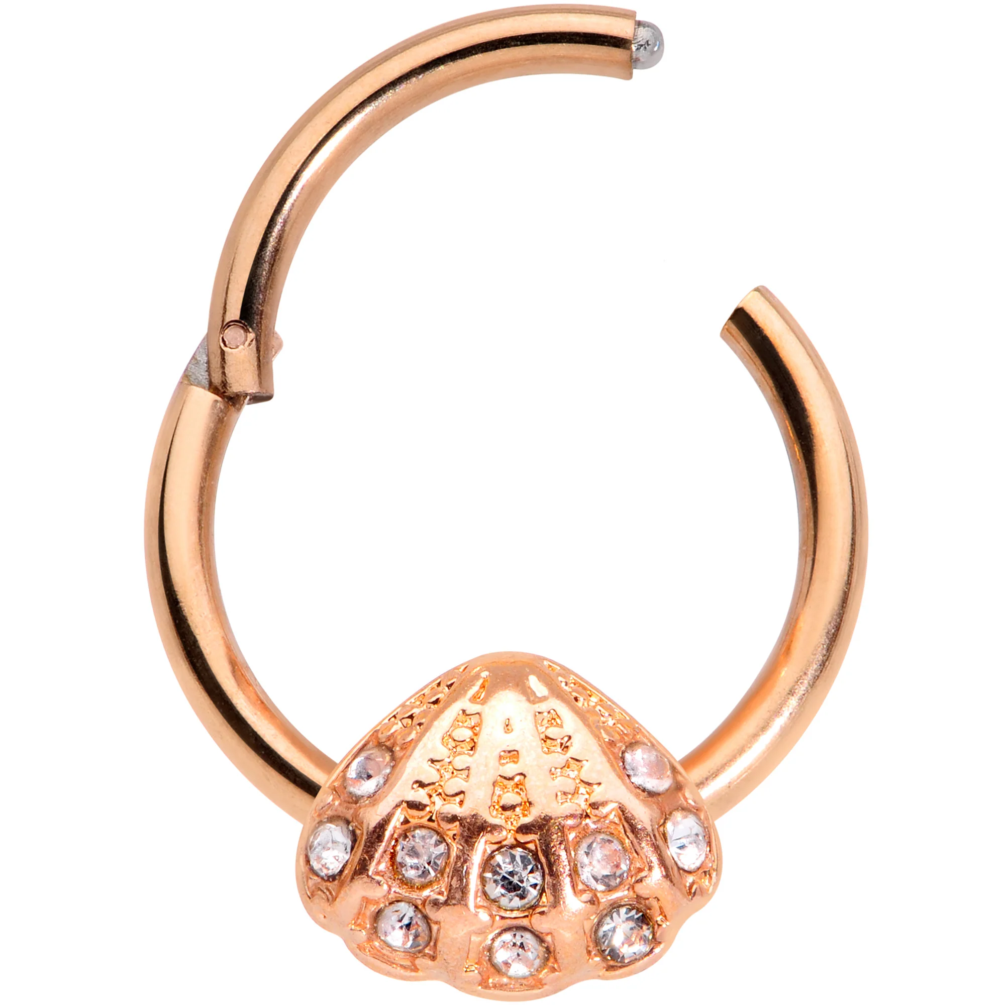 16G 3/8 Clear Gem Rose Gold Tone Shell Hinged Segment Ring - Image 2
