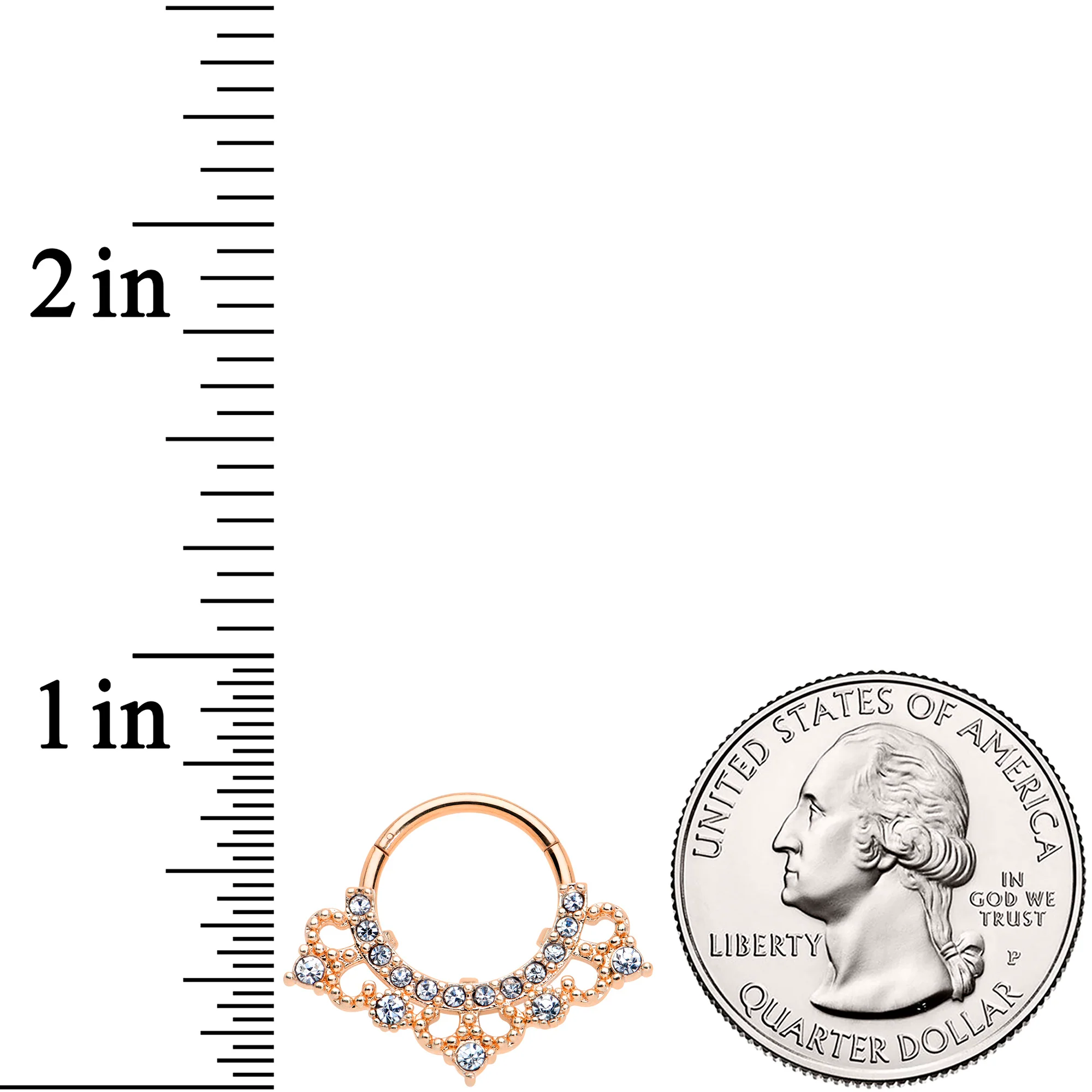 16G 3/8 Clear Gem Rose Gold Tone Tiny Tiara Hinged Segment Ring - Image 3