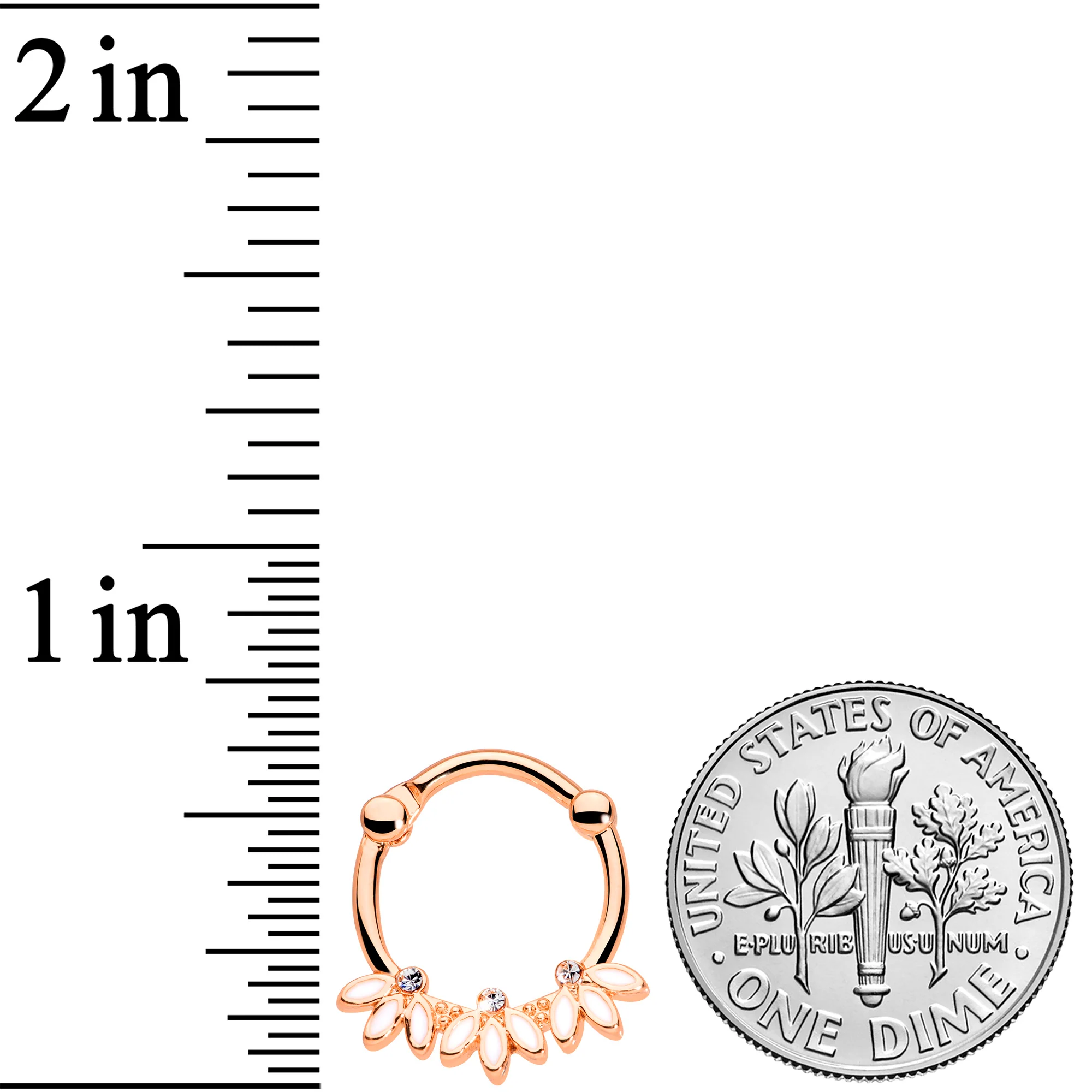 16G 3/8 Clear Gem Rose Gold Tone White Leaves Cartilage Clicker - Image 3