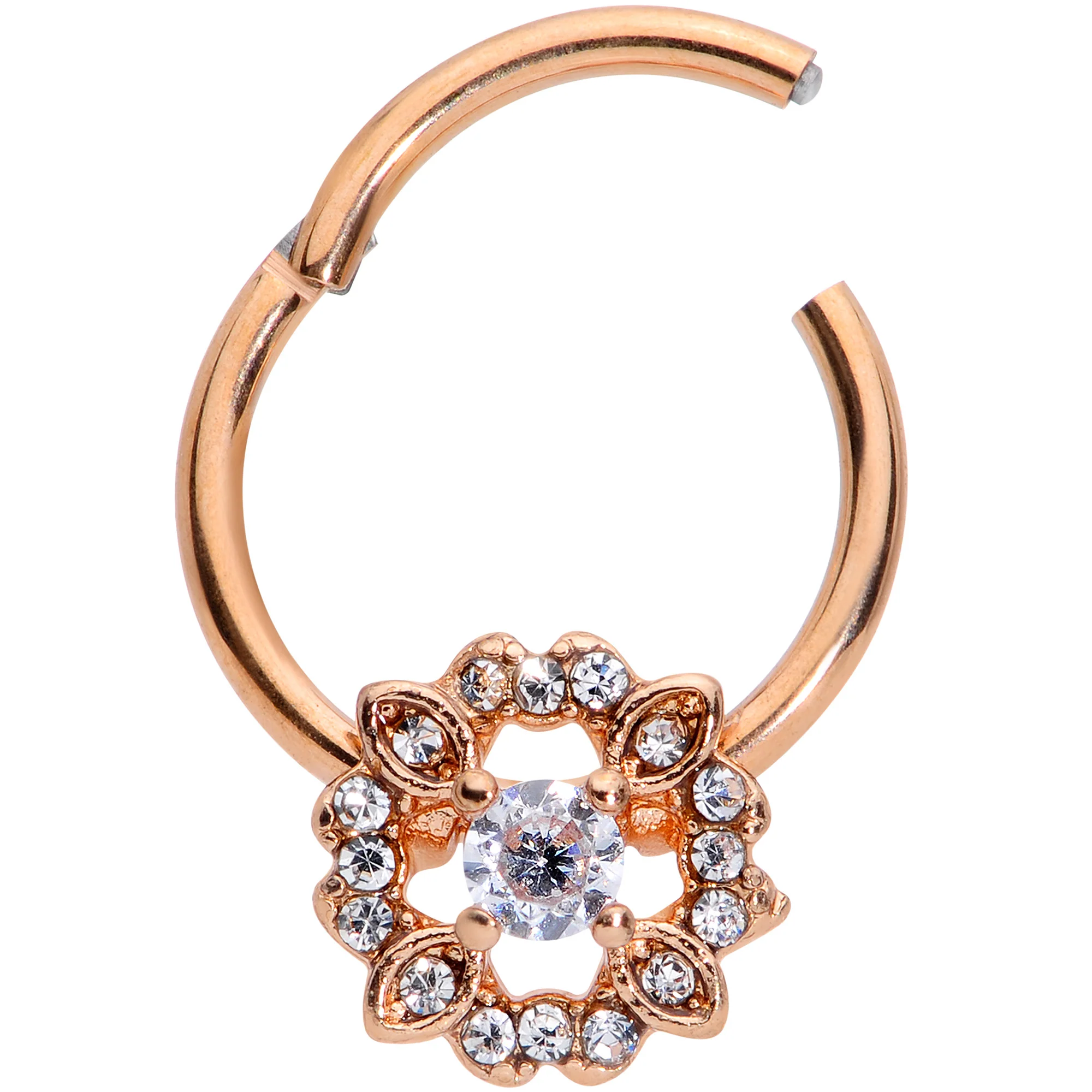 16G  3/8 Clear Gem Rose Gold Tone Wreath Hinged Segment Ring - Image 2