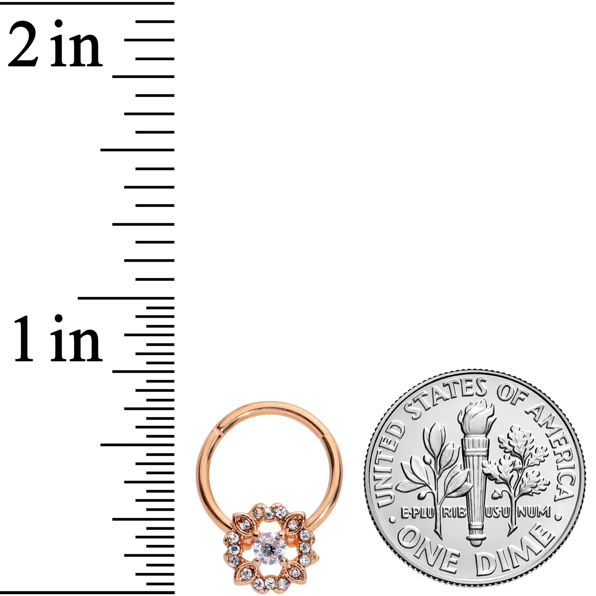 16G  3/8 Clear Gem Rose Gold Tone Wreath Hinged Segment Ring - Image 3